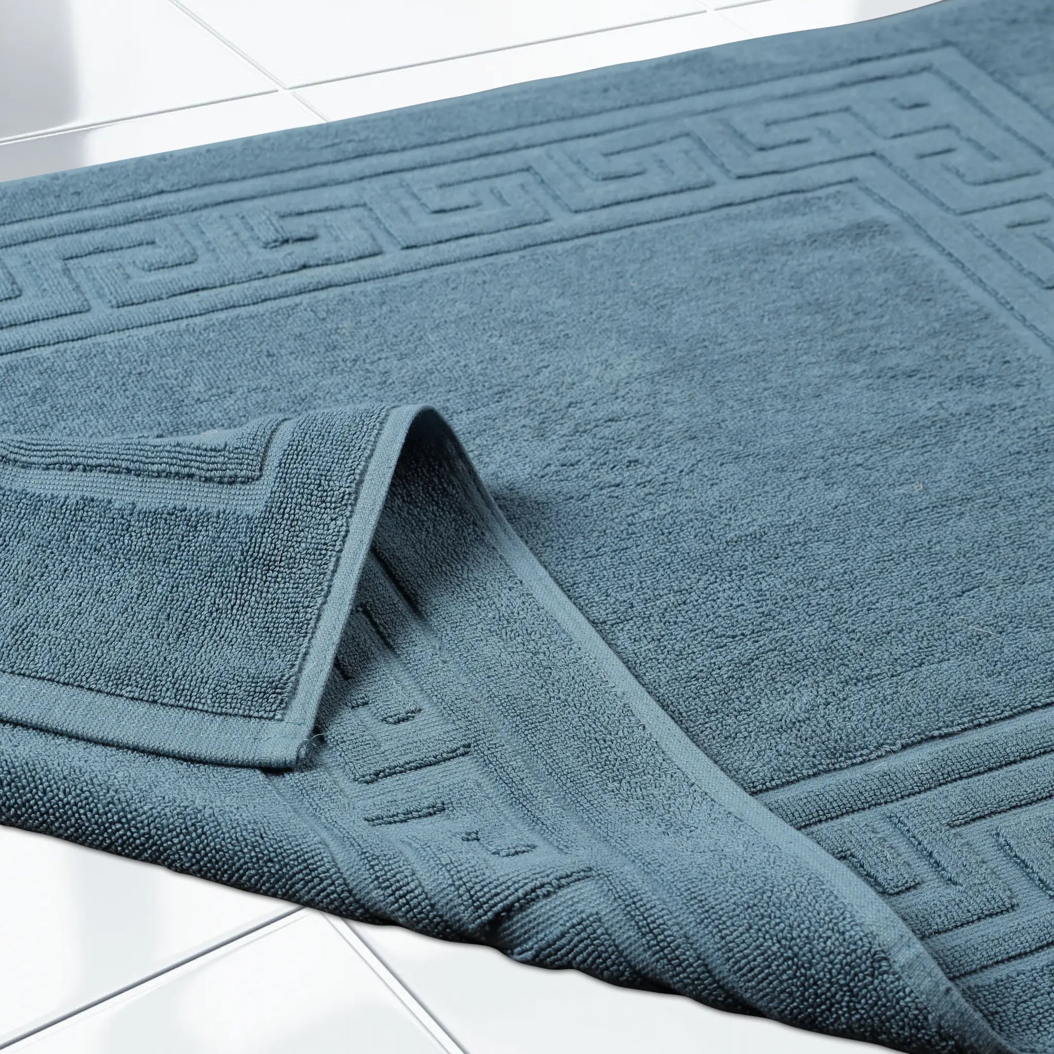 Cotton 2 Piece Greek Key Border Super Absorbent Bath Mat Set - Blue Nile Mills