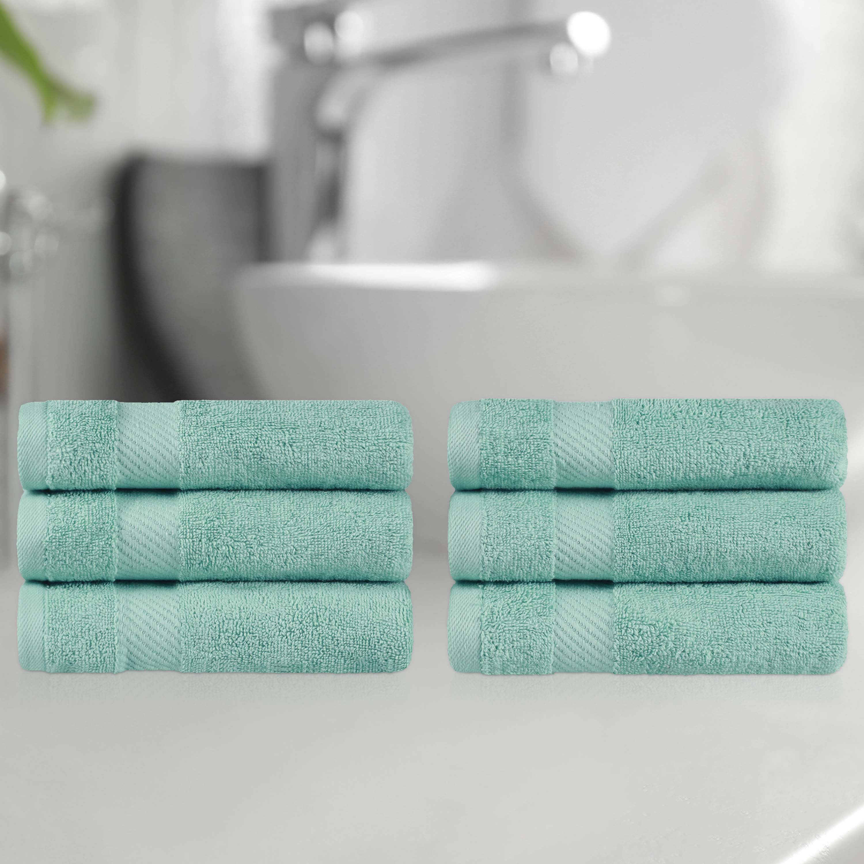 Kendell Egyptian Cotton 6 Piece Hand Towel Set with Dobby Border - Blue Nile Mills