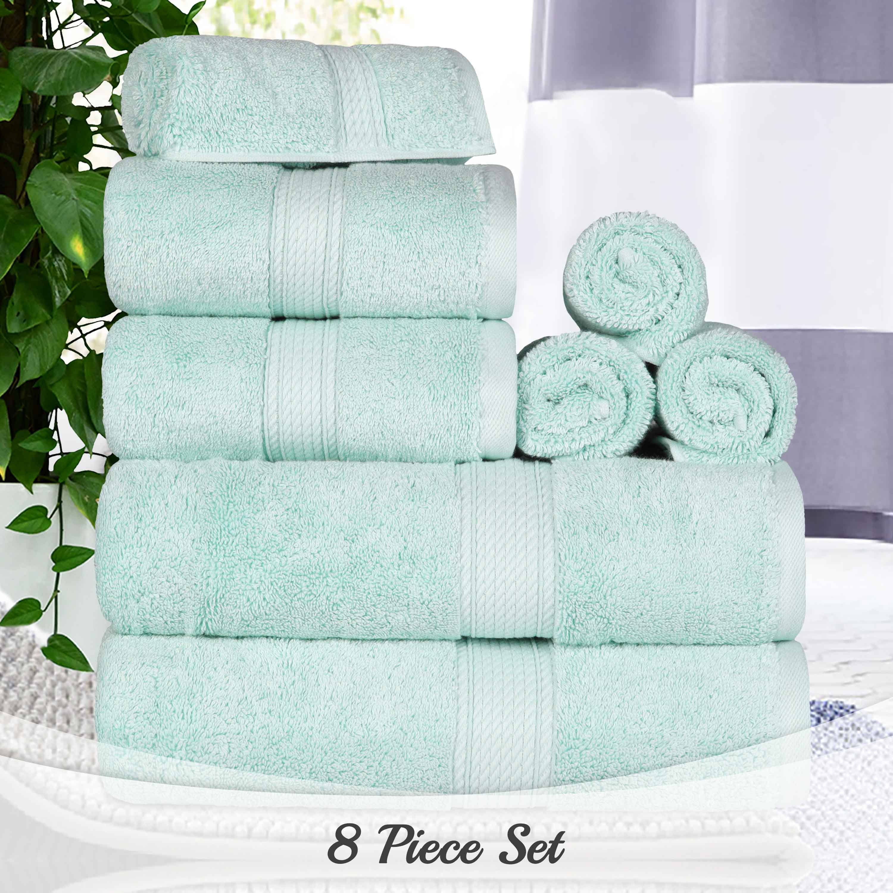 Egyptian Cotton Pile Plush Heavyweight Luxury Soft 8-Piece Towel Set - Blue Nile Mills