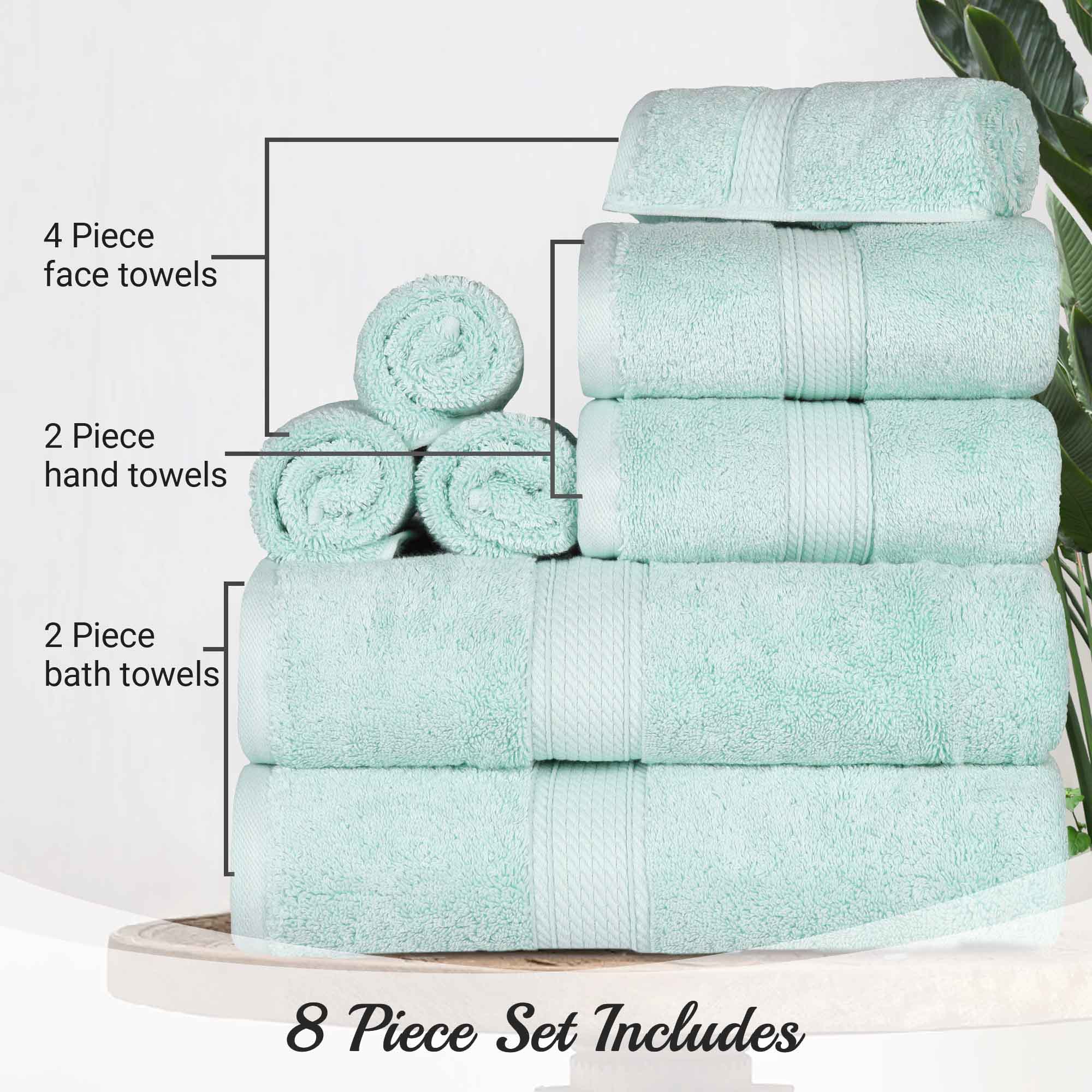 Egyptian Cotton Pile Plush Heavyweight Luxury Soft 8-Piece Towel Set - Blue Nile Mills