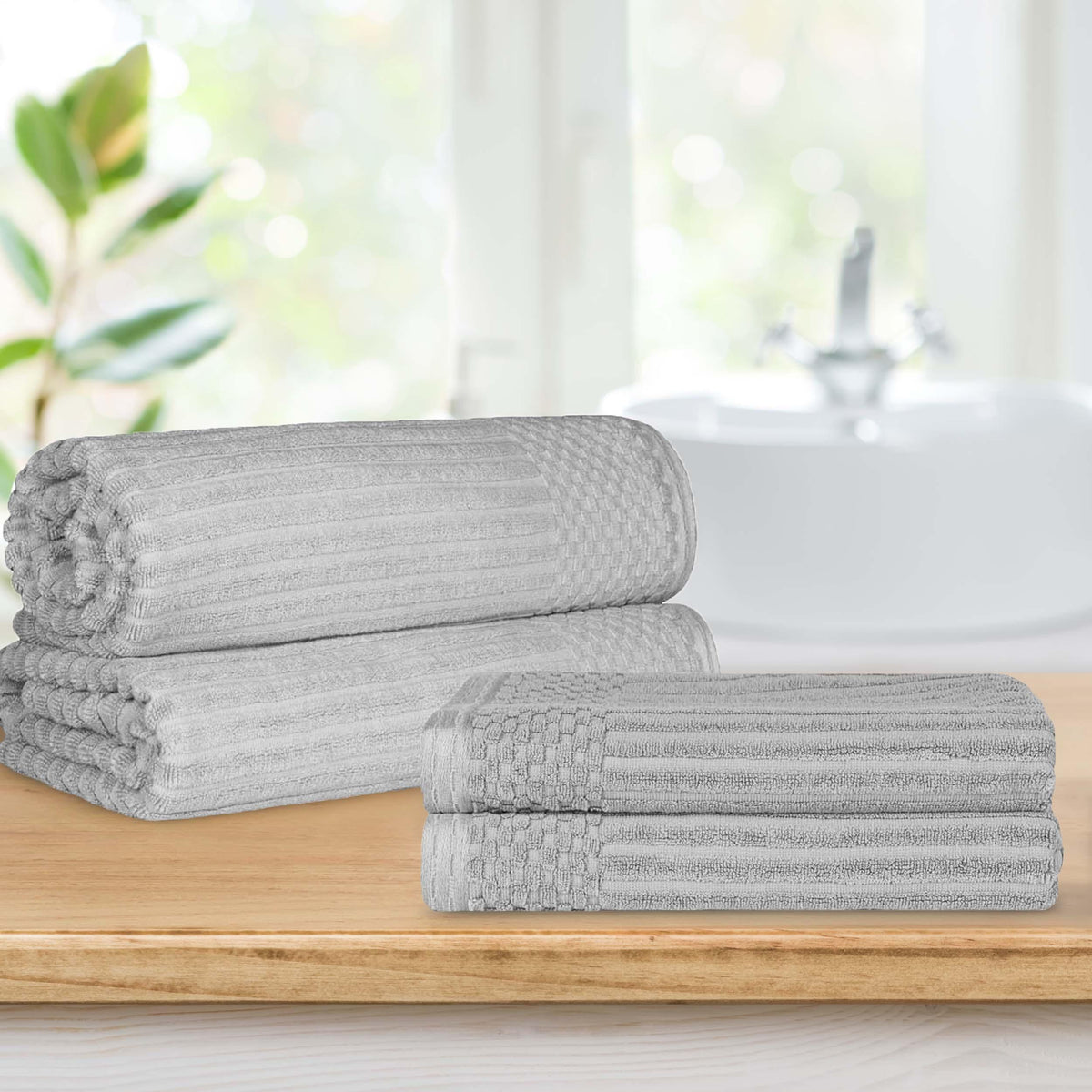 Soho Ribbed Textured Cotton Absorbent Bath Sheet & Bath Towel Set - Blue Nile Mills