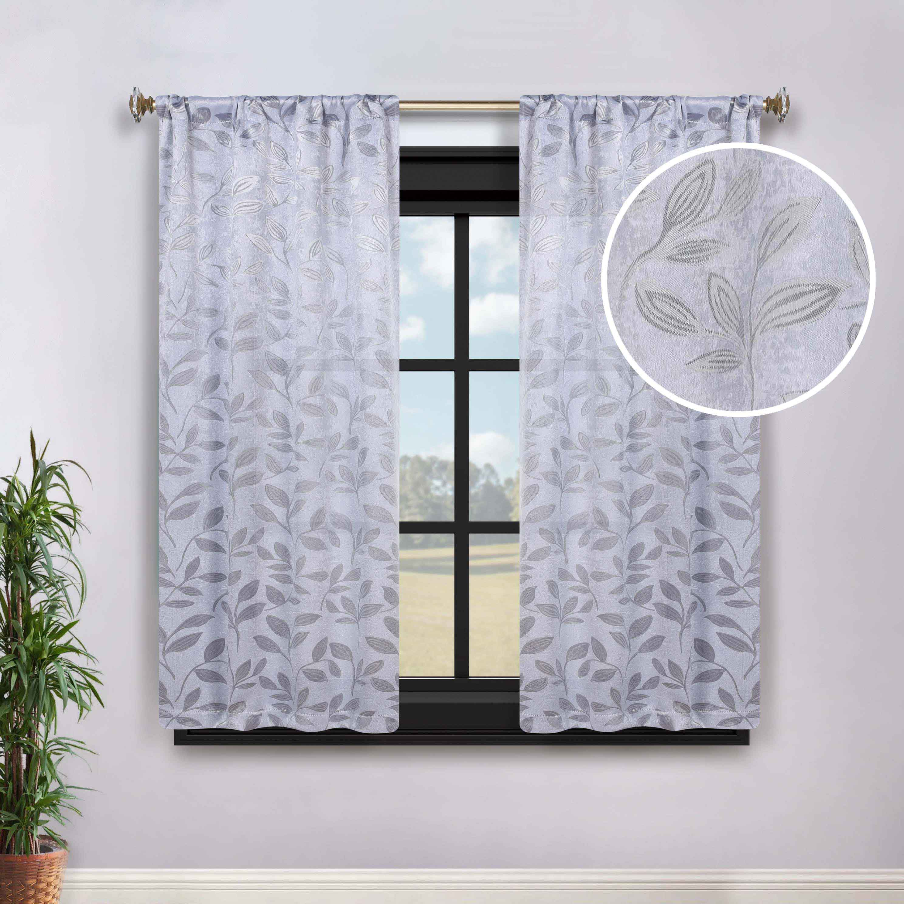 Leaves Rod Pocket Room Darkening Blackout Curtains, Set of 2 - Blue Nile Mills