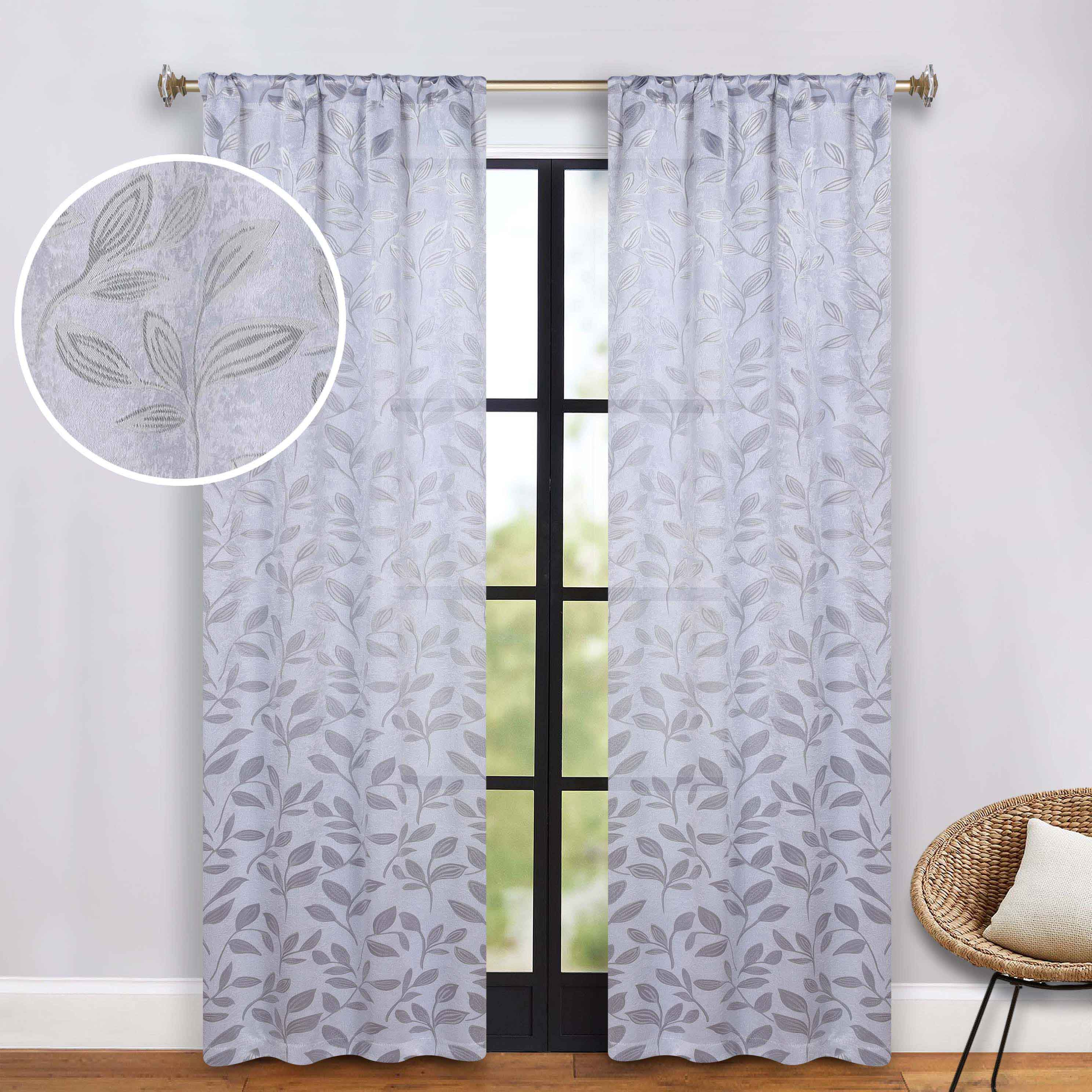Leaves Rod Pocket Room Darkening Blackout Curtains, Set of 2 - Blue Nile Mills