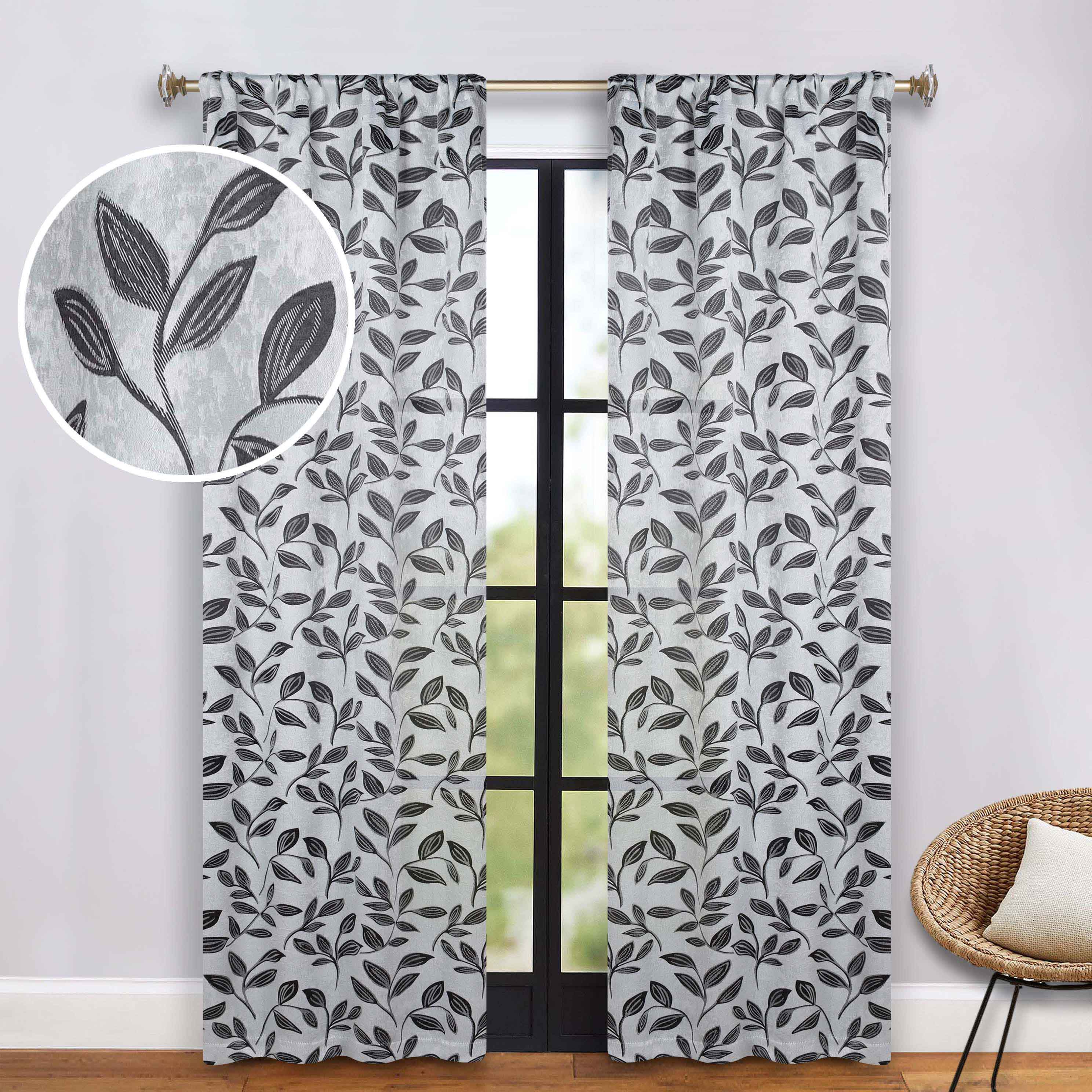 Leaves Rod Pocket Room Darkening Blackout Curtains, Set of 2 - Blue Nile Mills
