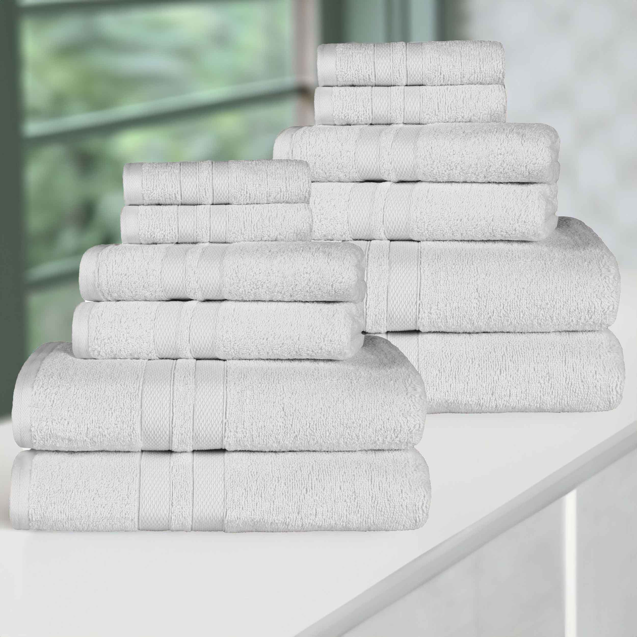 Ultra-Soft Cotton Absorbent Quick-Drying 12 Piece Assorted Towel Set - Blue Nile Mills