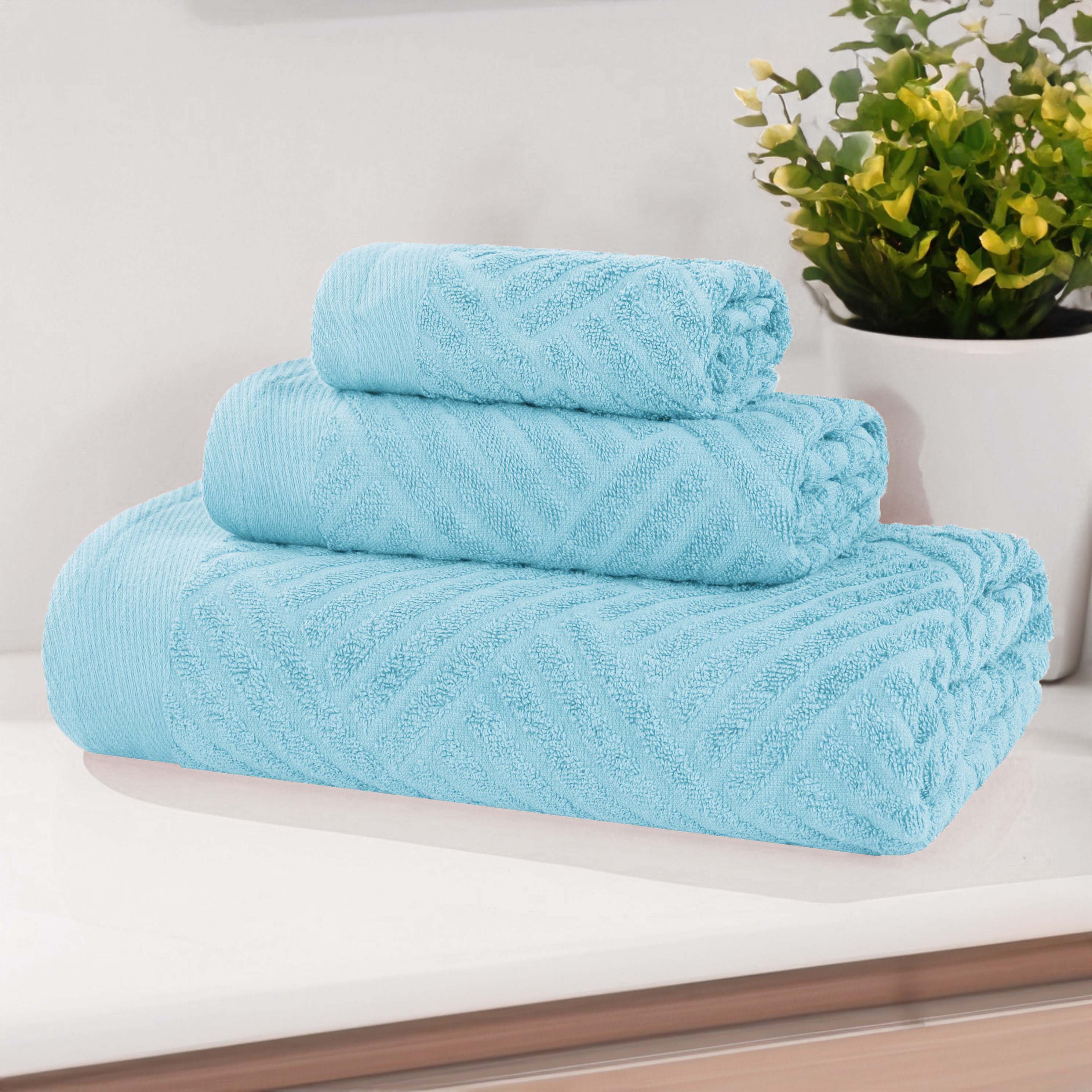Basketweave Egyptian Cotton Jacquard 3 Piece Assorted Towel Set - Blue Nile Mills