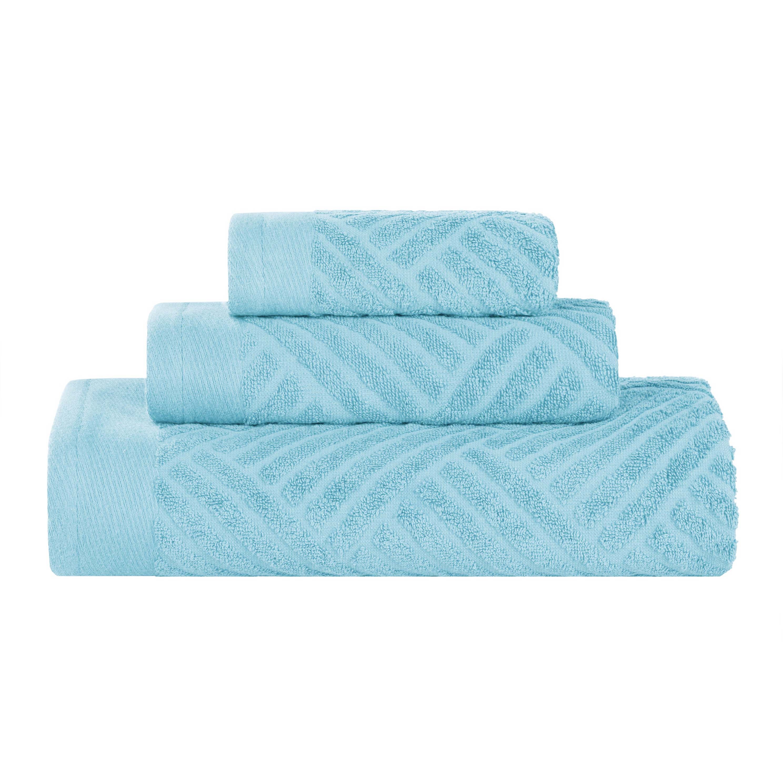 Basketweave Egyptian Cotton Jacquard 3 Piece Assorted Towel Set - Blue Nile Mills