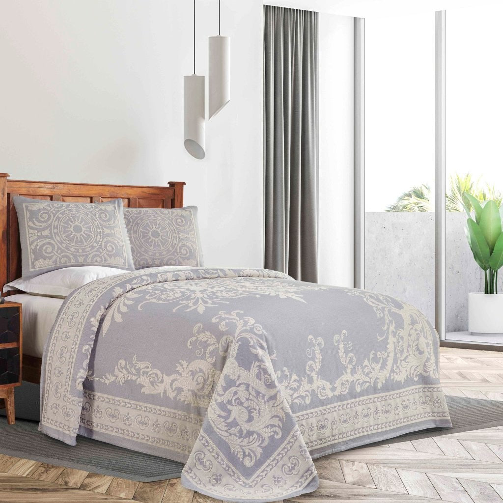 Vintage Medallion Cotton Blend Woven Jacquard Bedspread Set - Blue Nile Mills