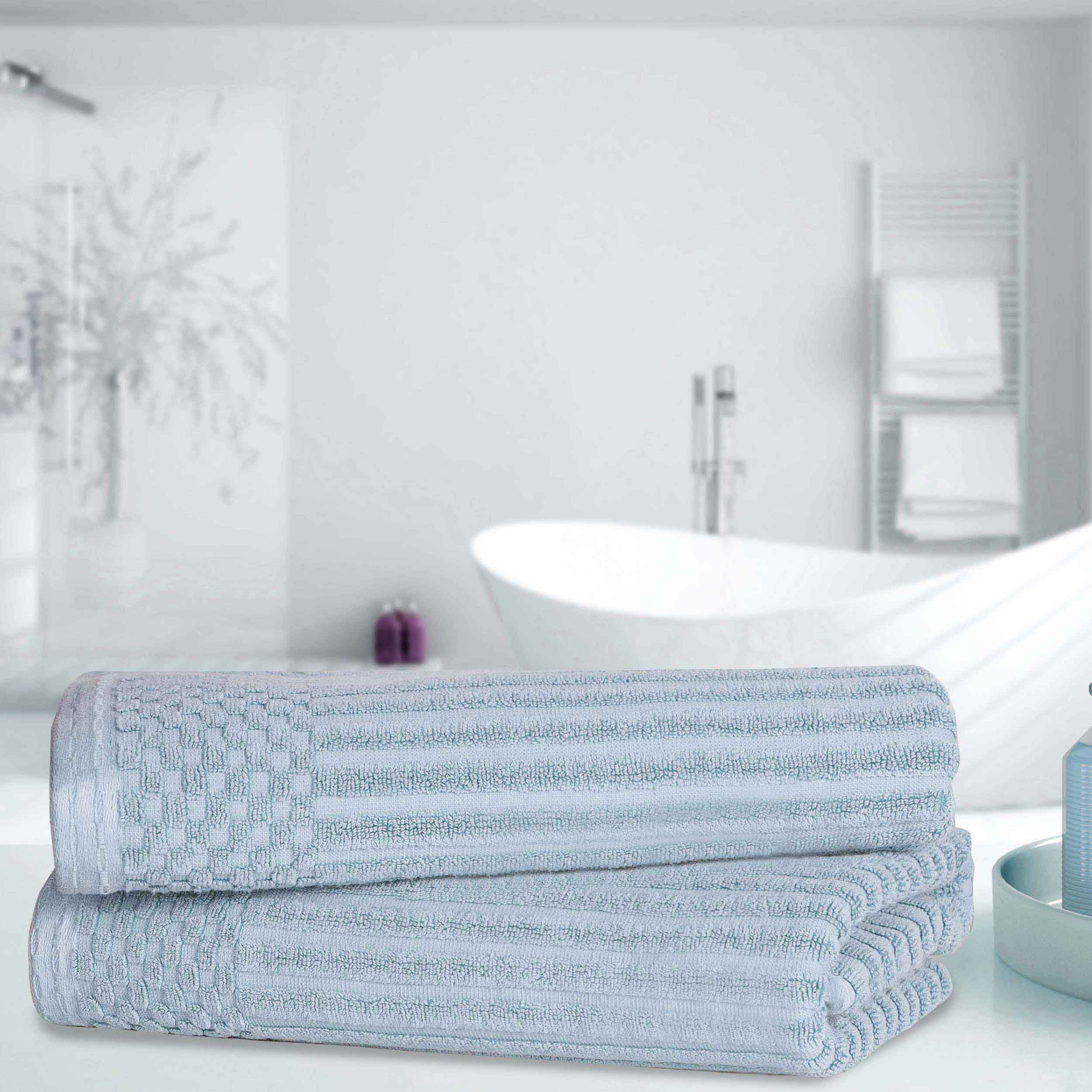 Cotton Ribbed Textured Super Absorbent 2 Piece Bath Towel Set - Blue Nile Mills