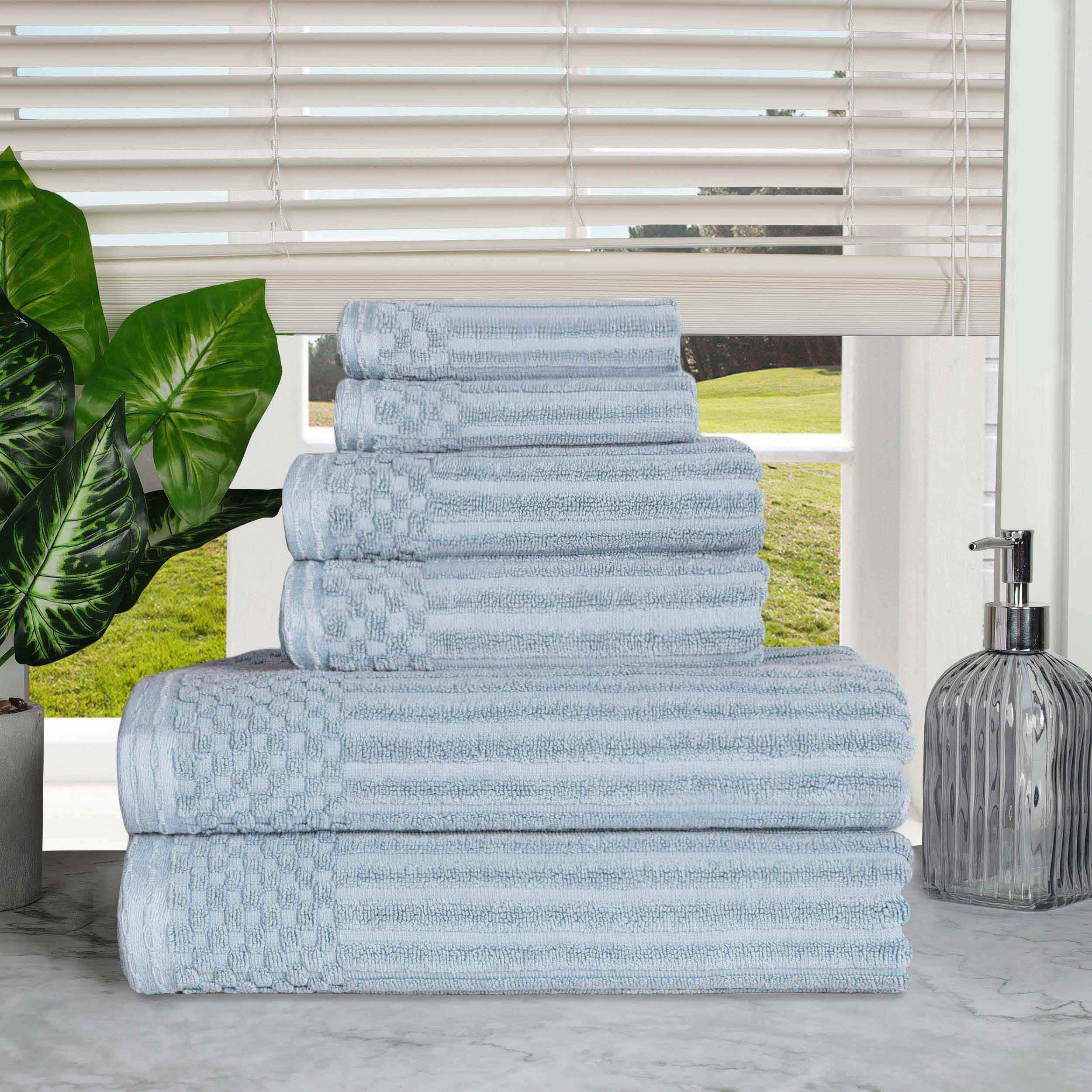Cotton Ribbed Textured Medium Weight 6 Piece Towel Set - Blue Nile Mills