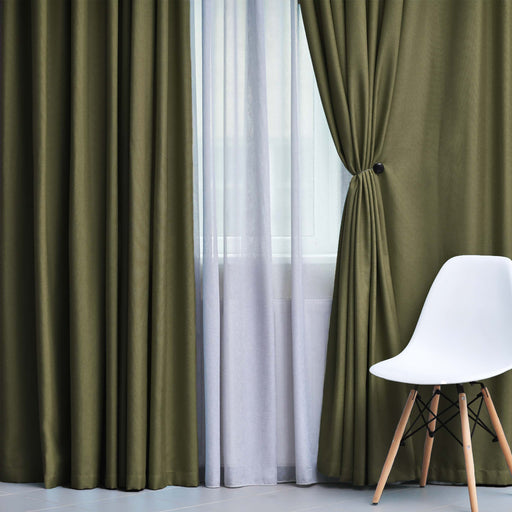Solid Classic Modern Grommet Blackout Curtain Set - Olive Green