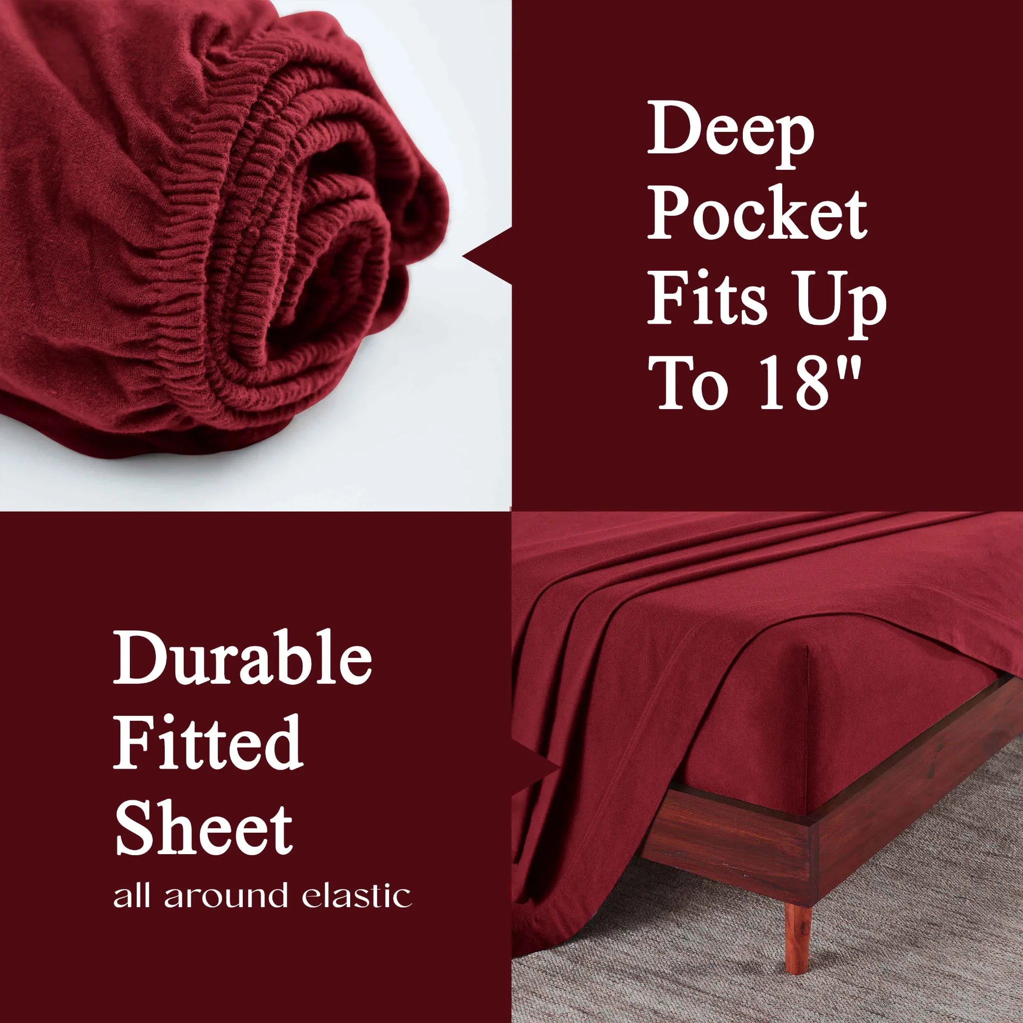 Flannel Cotton Modern Solid Deep Pocket Bed Sheet Set