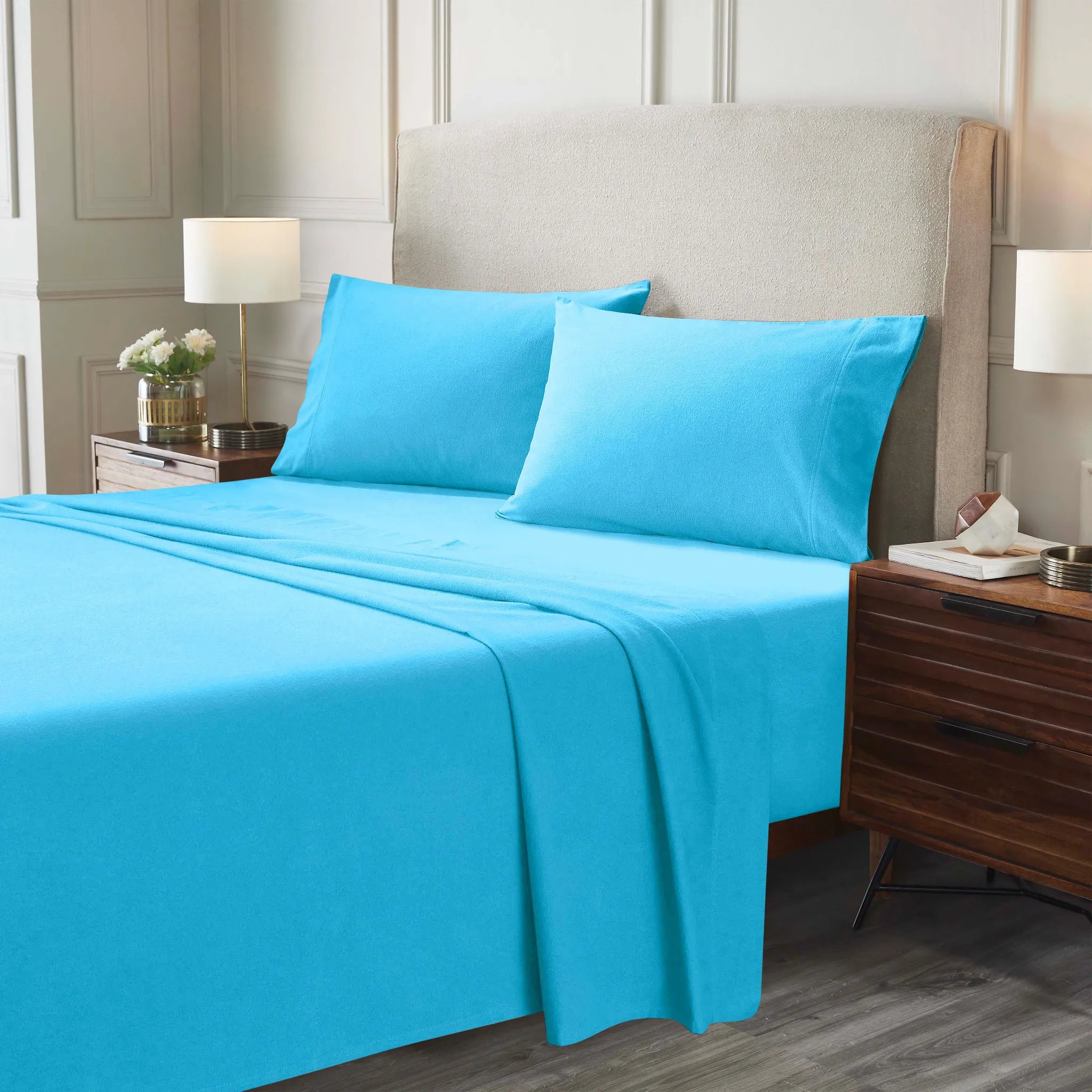 Flannel Cotton Modern Solid Deep Pocket Bed Sheet Set