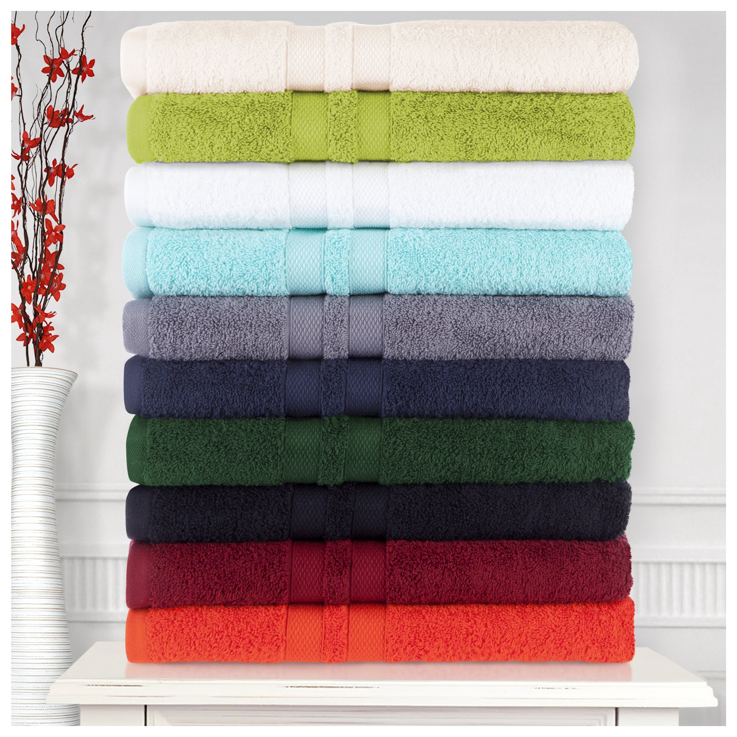 Ultra-Soft Cotton Absorbent Quick-Drying 12 Piece Assorted Towel Set - Blue Nile Mills