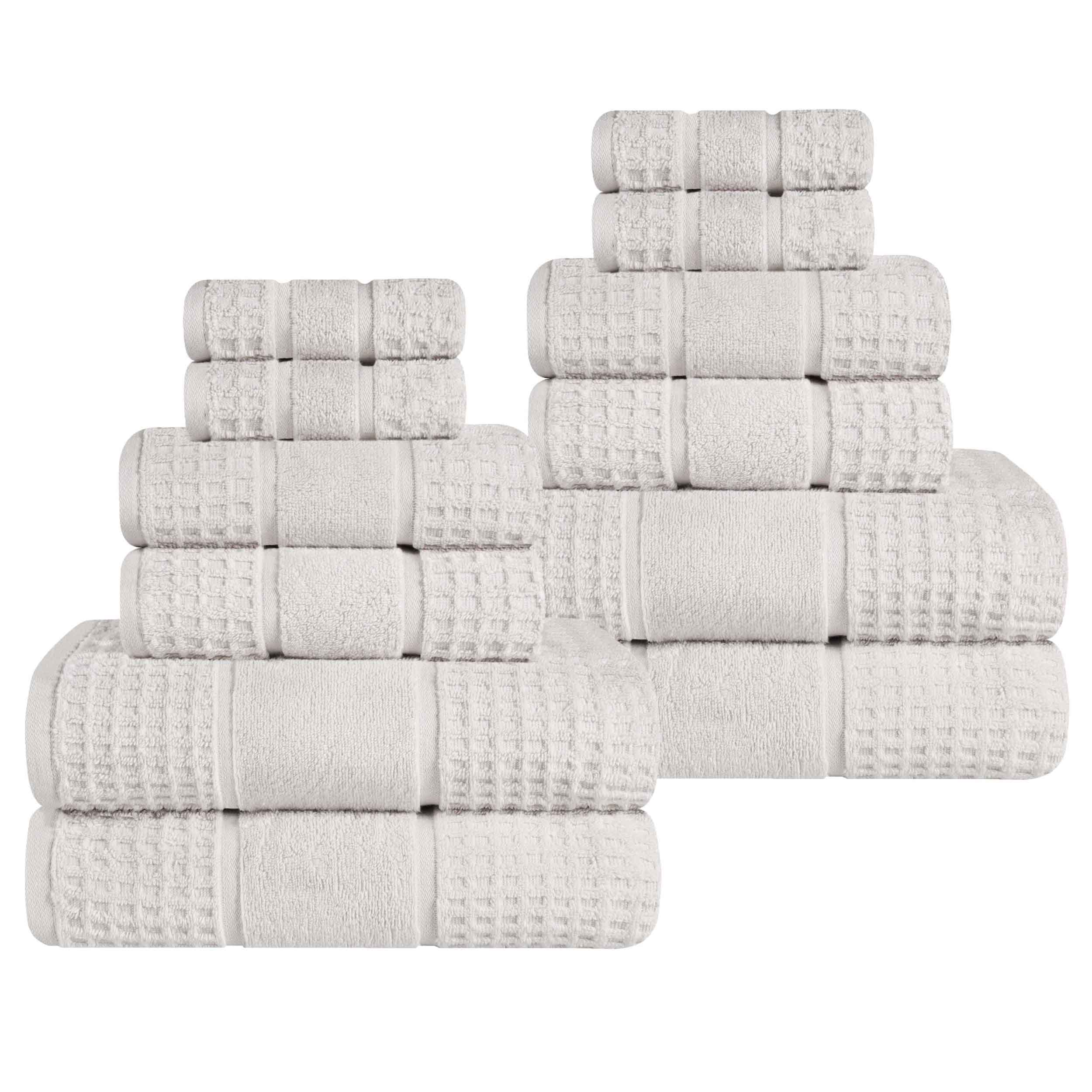 Zero Twist Cotton Waffle Honeycomb Soft Absorbent 12-Piece Towel Set - Blue Nile Mills