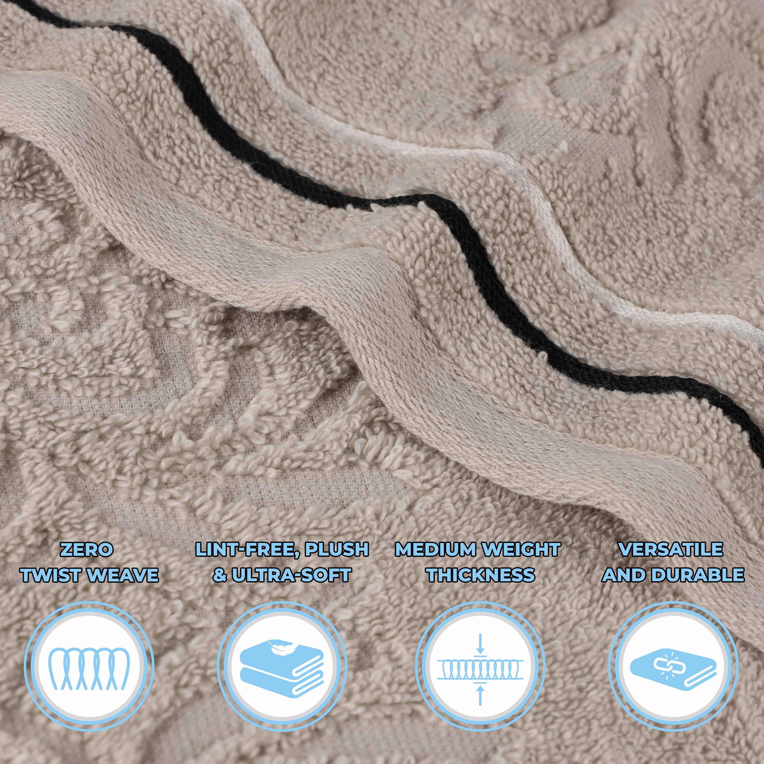 Sadie Zero Twist Cotton Elegant Floral 3 Piece Jacquard Towel Set - Blue Nile Mills