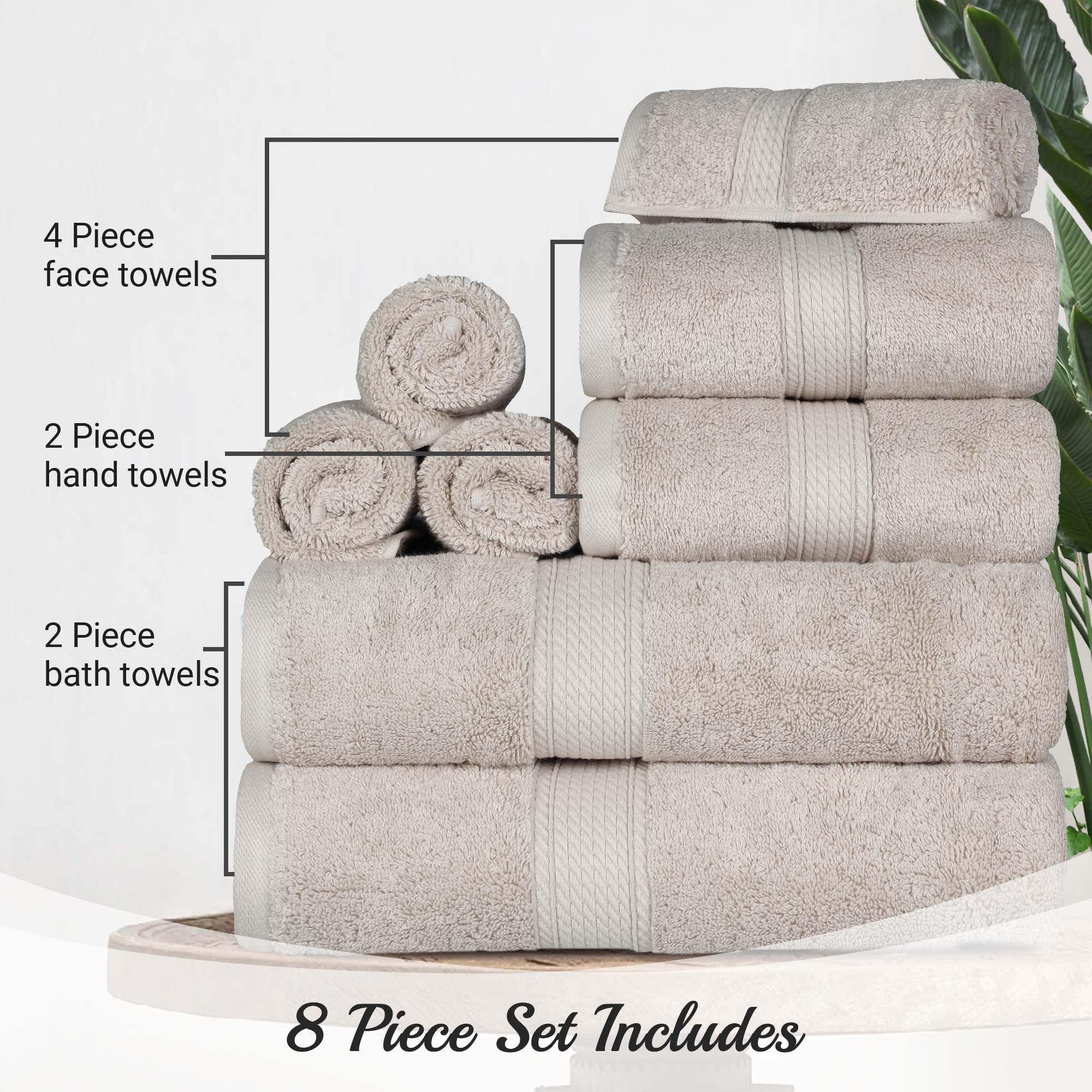 Egyptian Cotton Pile Plush Heavyweight Luxury Soft 8-Piece Towel Set - Blue Nile Mills