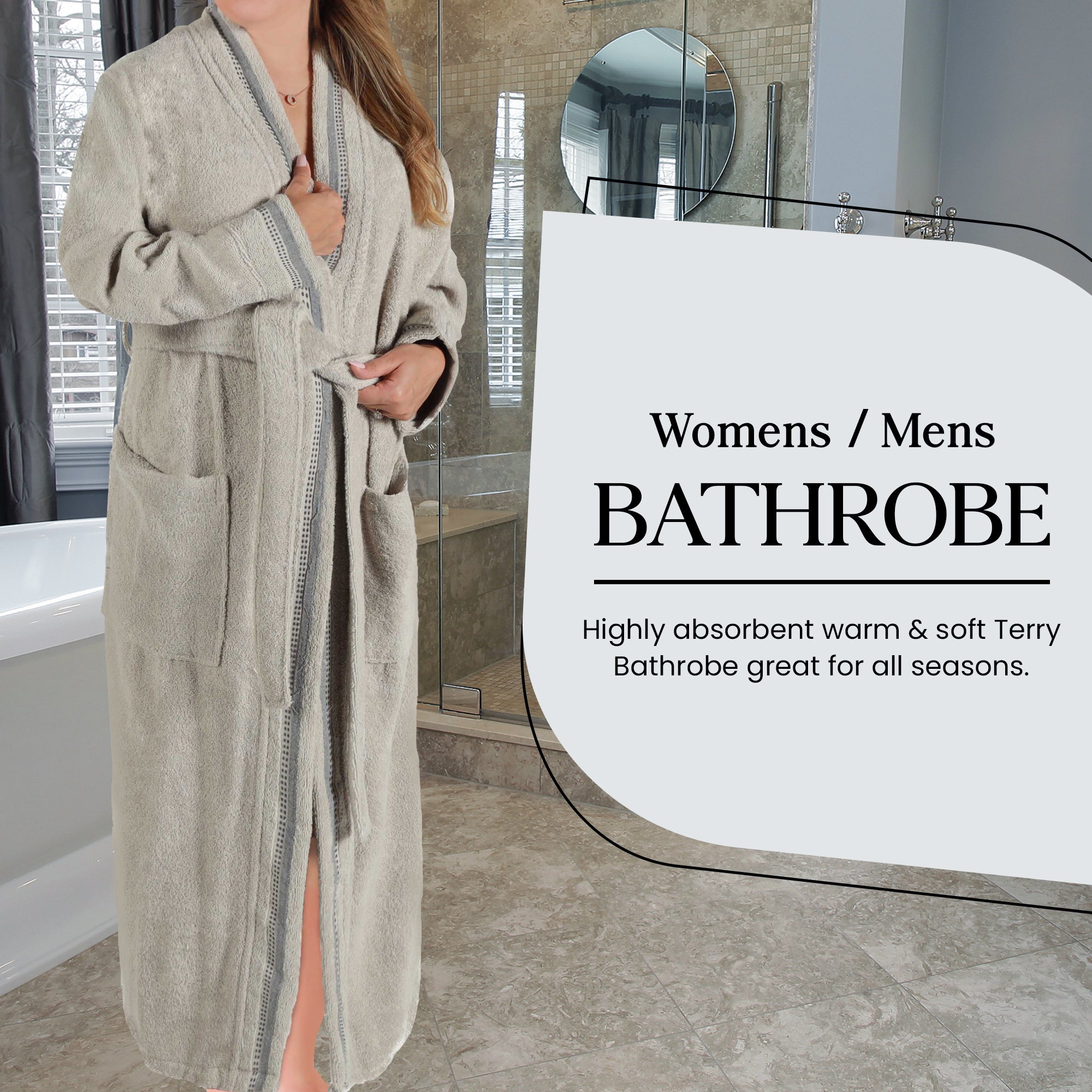 Tinsel Unisex Cotton Terry Kimono Bathrobe with Embroidery - Blue Nile Mills