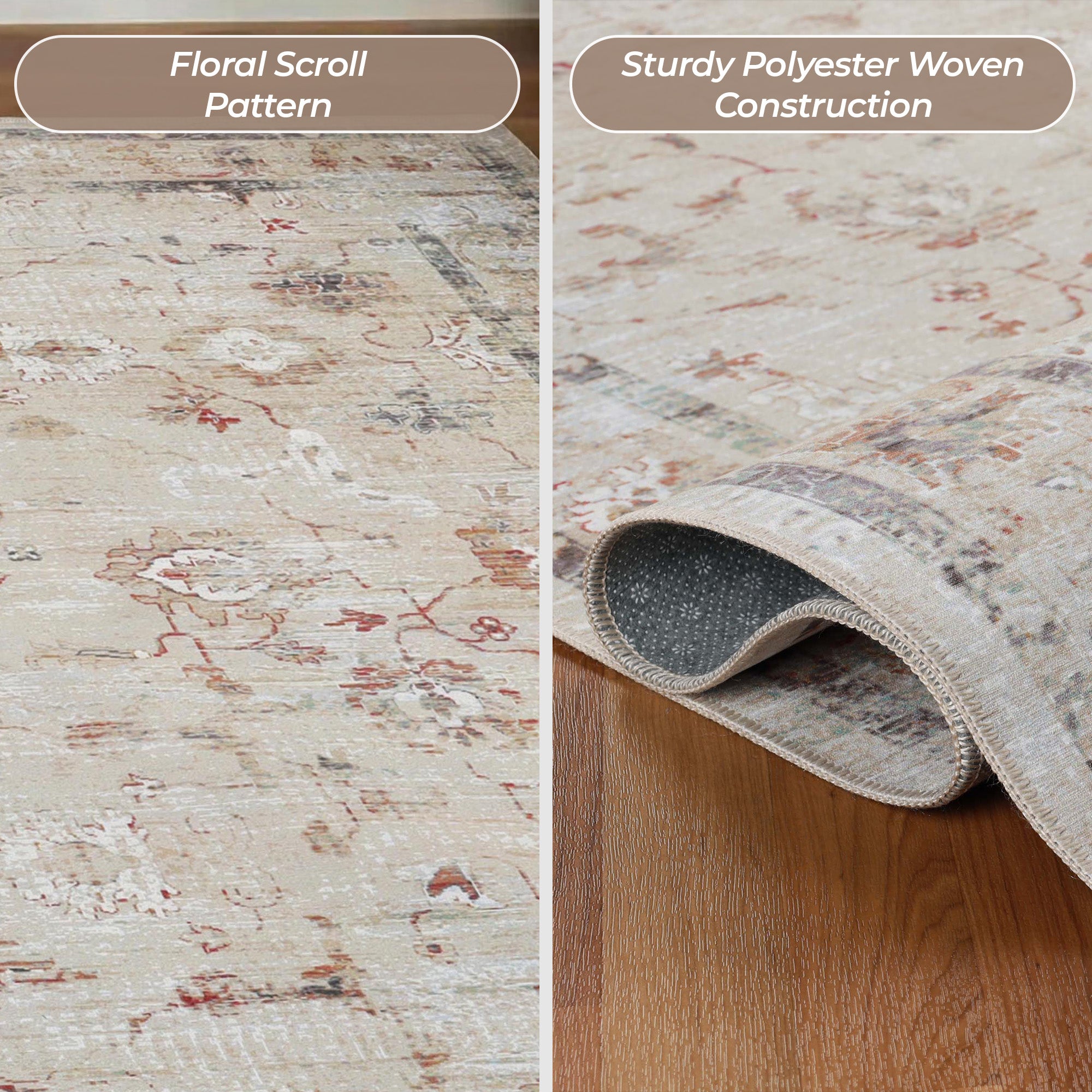 Swan Floral Non-Slip Machine Washable Indoor Area Rug or Runner Rug - Blue Nile Mills