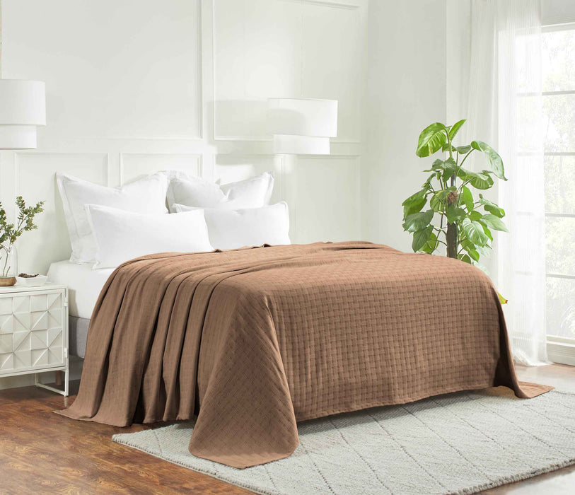 Basketweave All Season Cotton Bed Blanket & Sofa Throw - Taupe