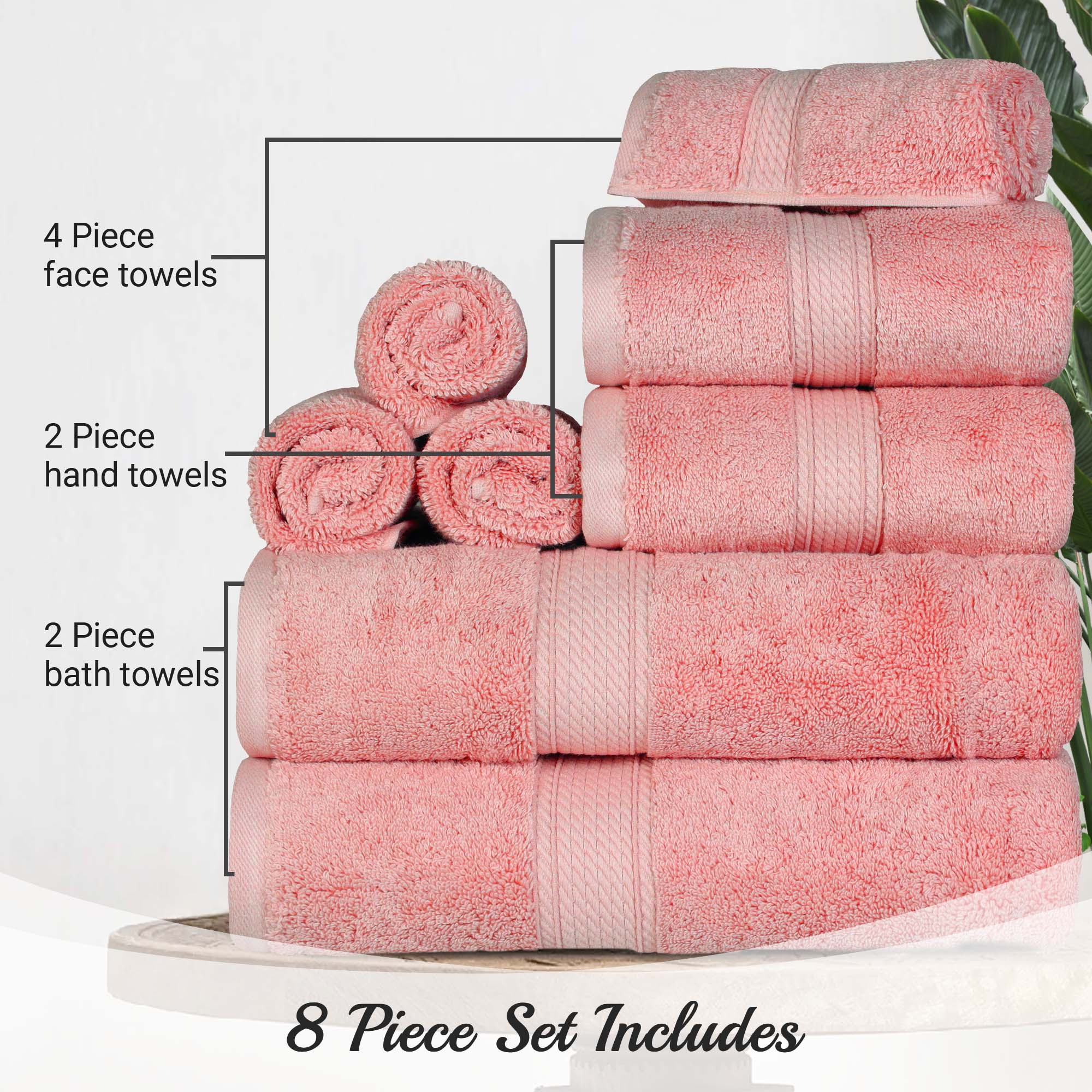 Egyptian Cotton Pile Plush Heavyweight Luxury Soft 8-Piece Towel Set - Blue Nile Mills