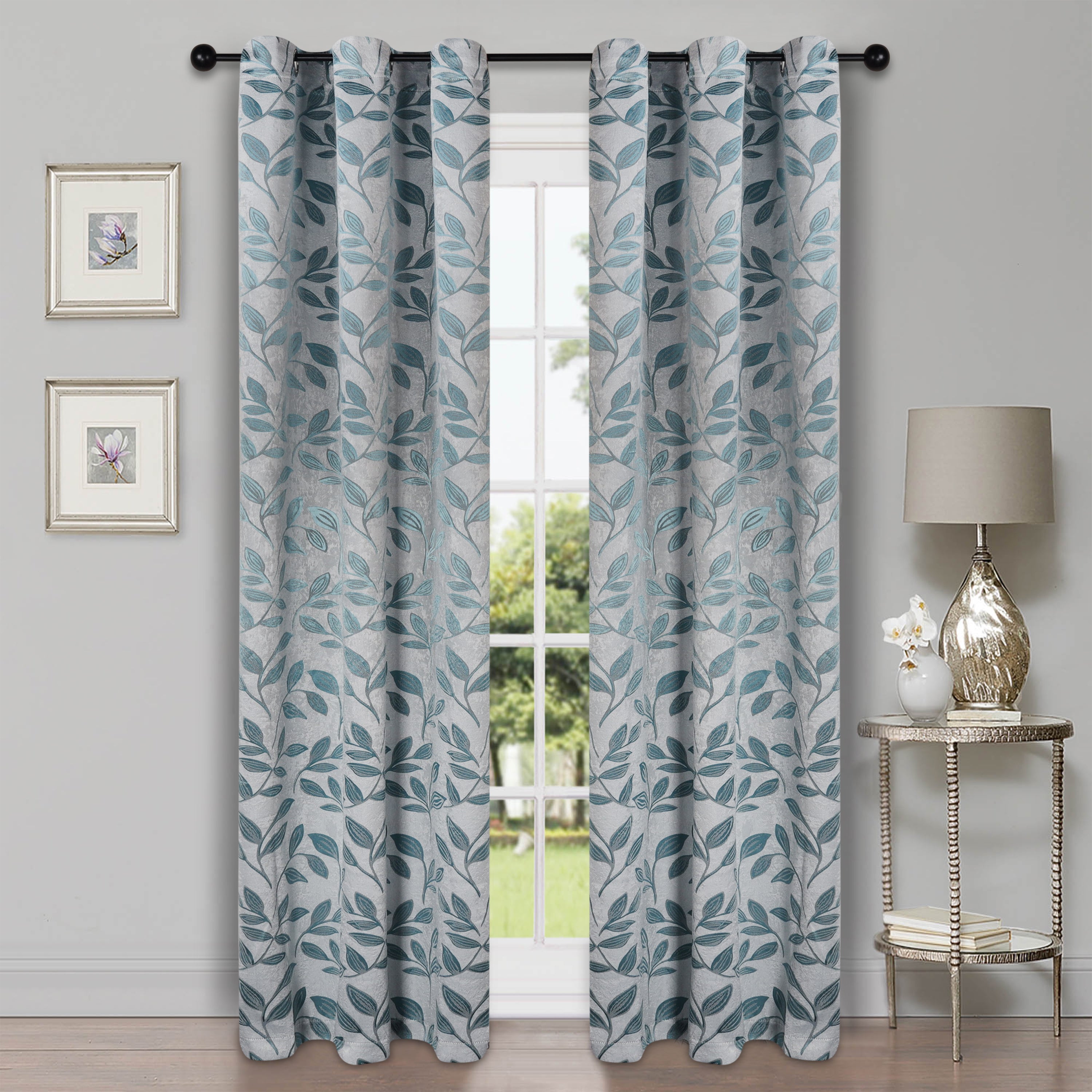 Leaves Machine Washable Room Darkening Blackout Curtains, Set of 2 - Blue Nile Mills