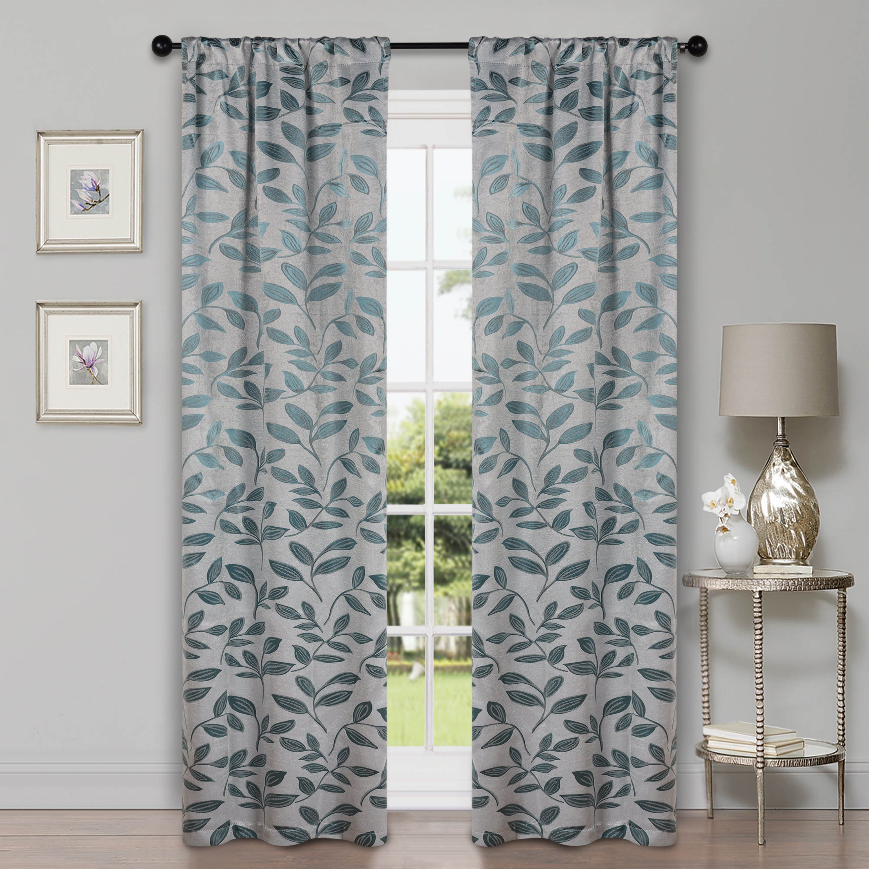 Leaves Machine Washable Room Darkening Blackout Curtains, Set of 2 - Blue Nile Mills