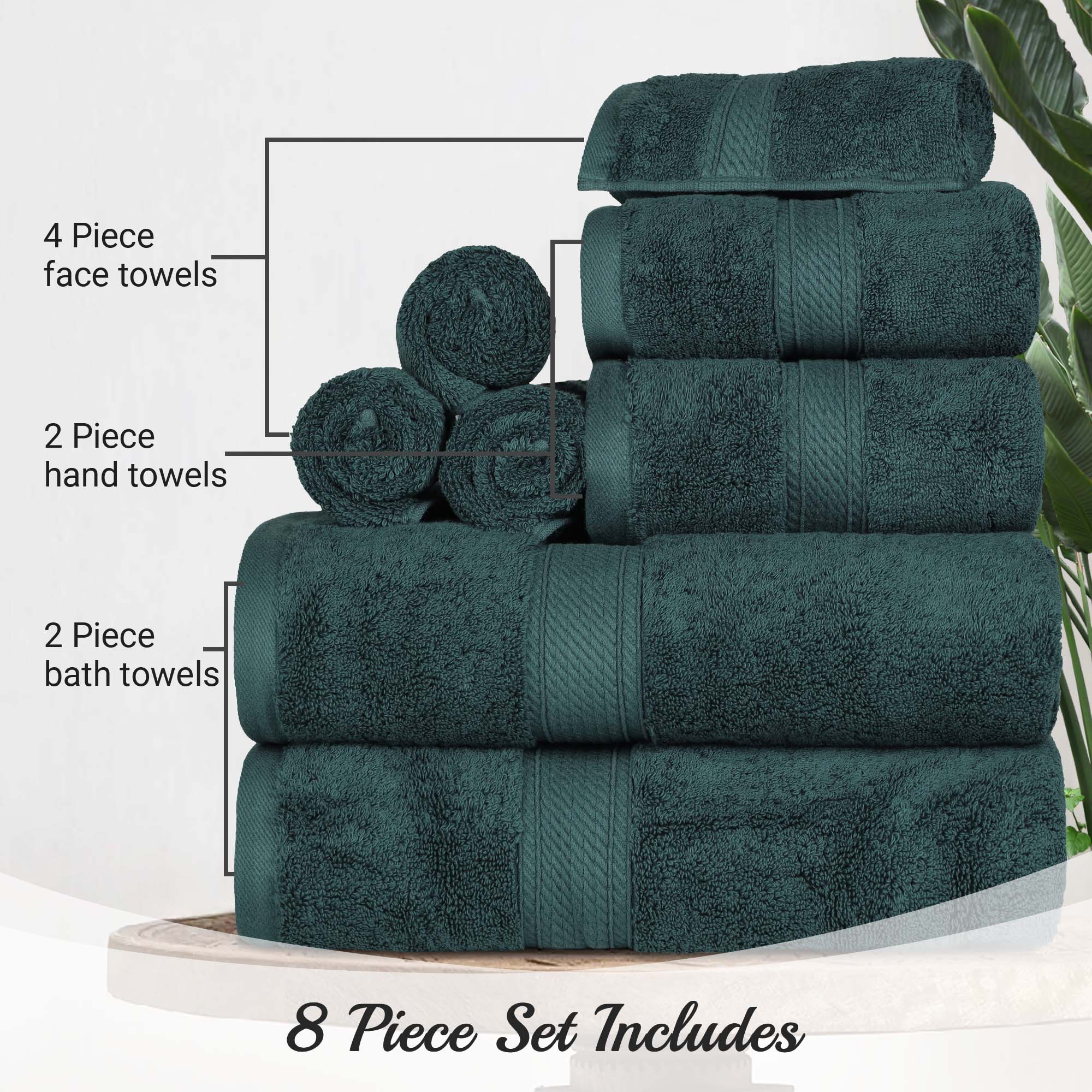 Egyptian Cotton Pile Plush Heavyweight Luxury Soft 8-Piece Towel Set - Blue Nile Mills