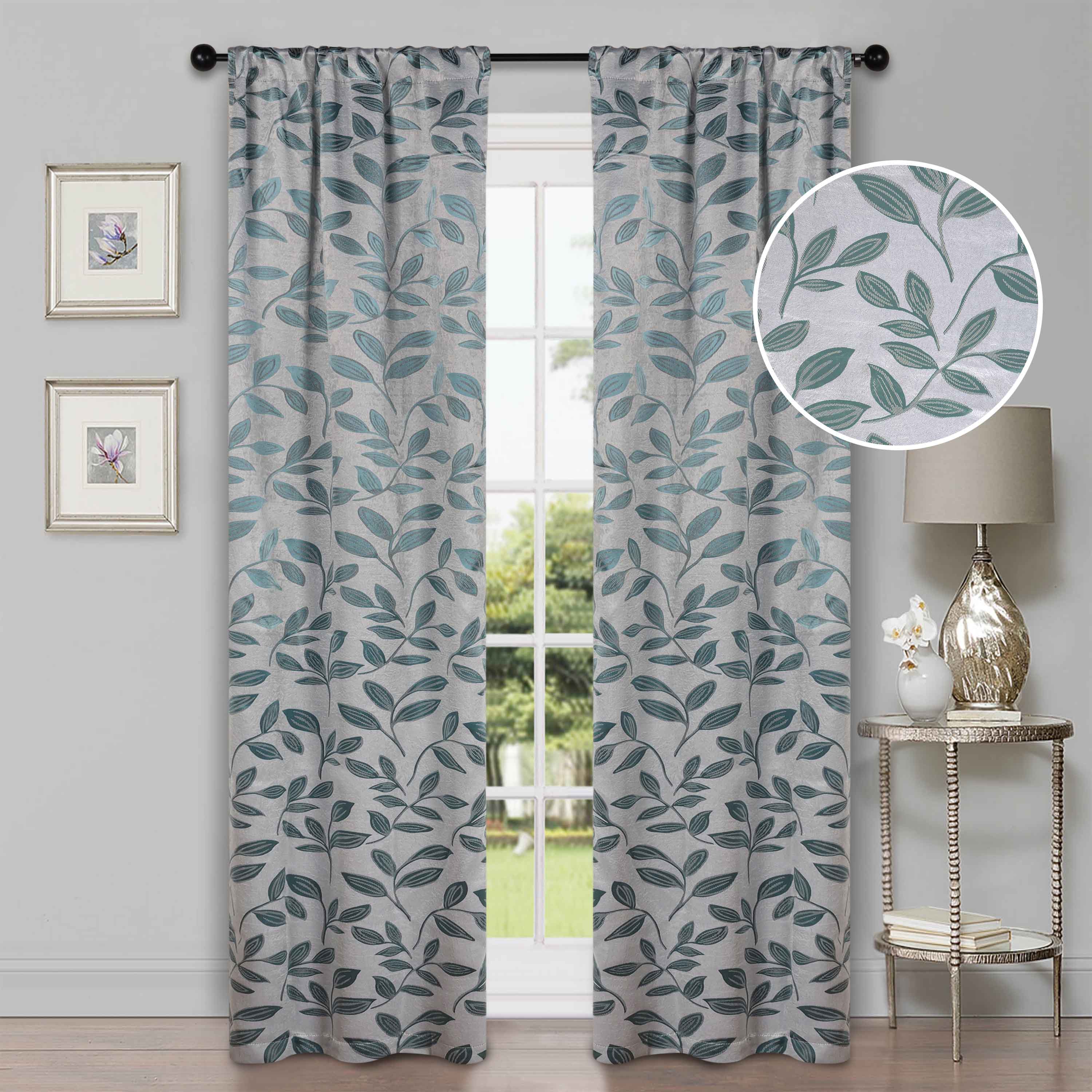 Leaves Rod Pocket Room Darkening Blackout Curtains, Set of 2 - Blue Nile Mills
