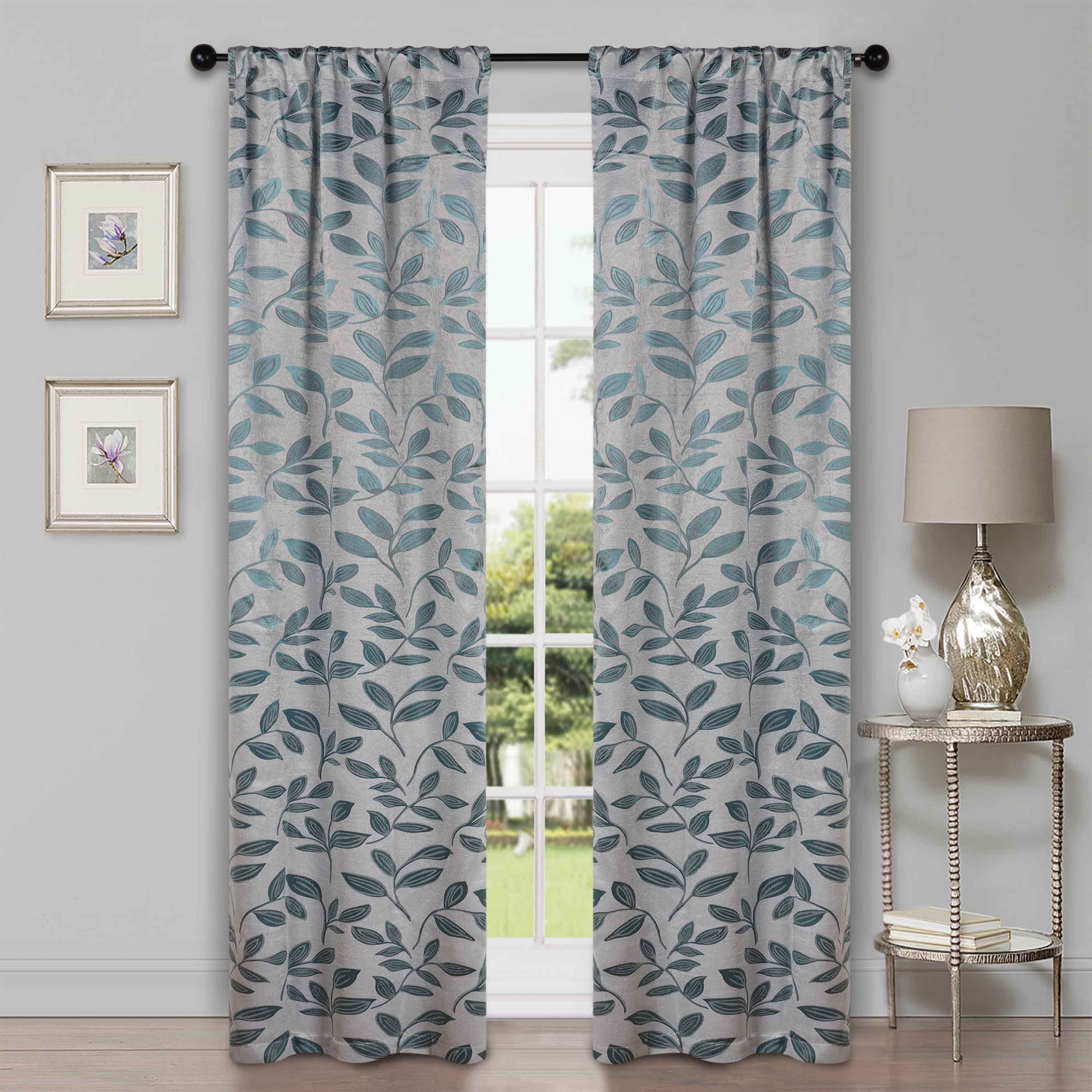 Leaves Rod Pocket Room Darkening Blackout Curtains, Set of 2 - Blue Nile Mills