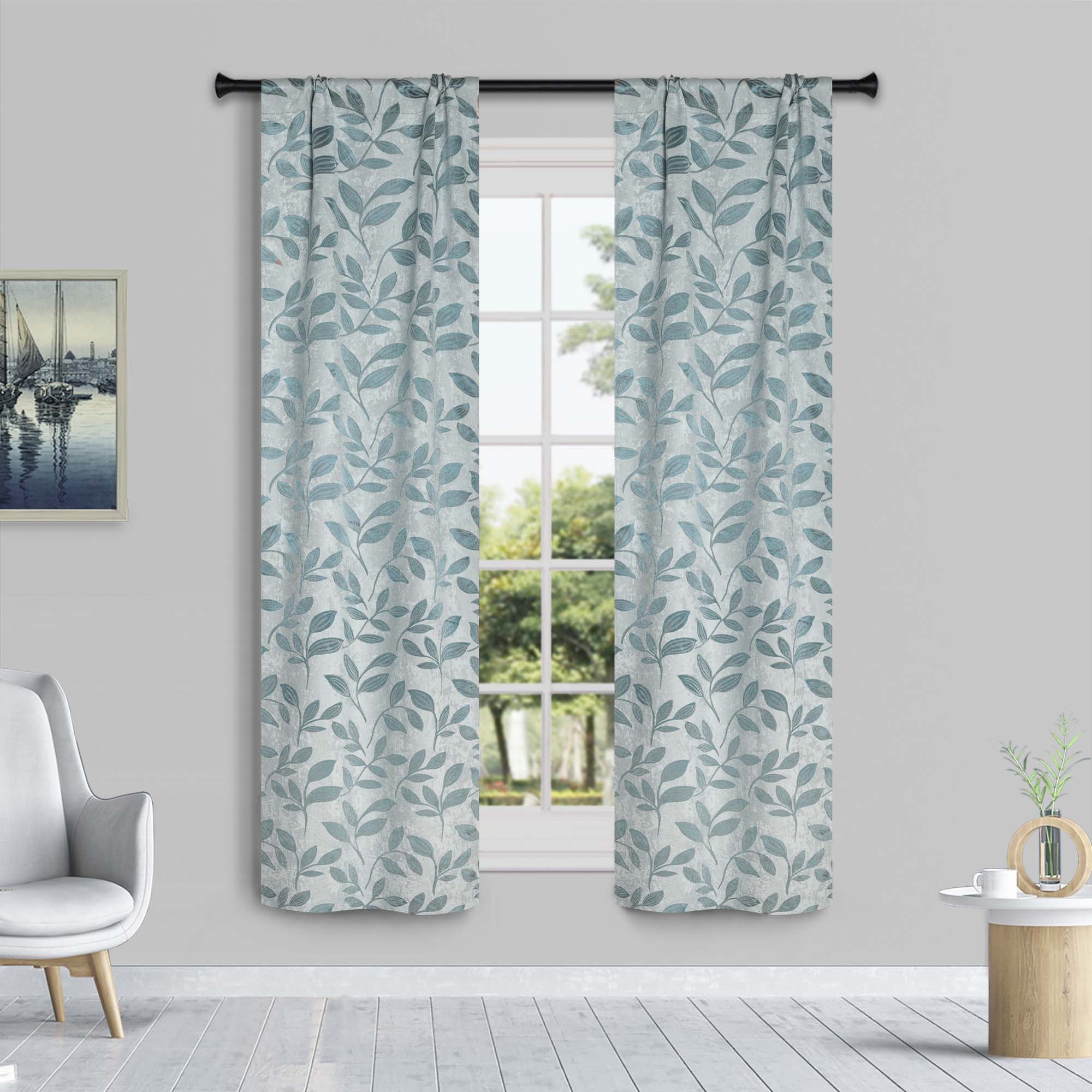 Leaves Rod Pocket Room Darkening Blackout Curtains, Set of 2 - Blue Nile Mills