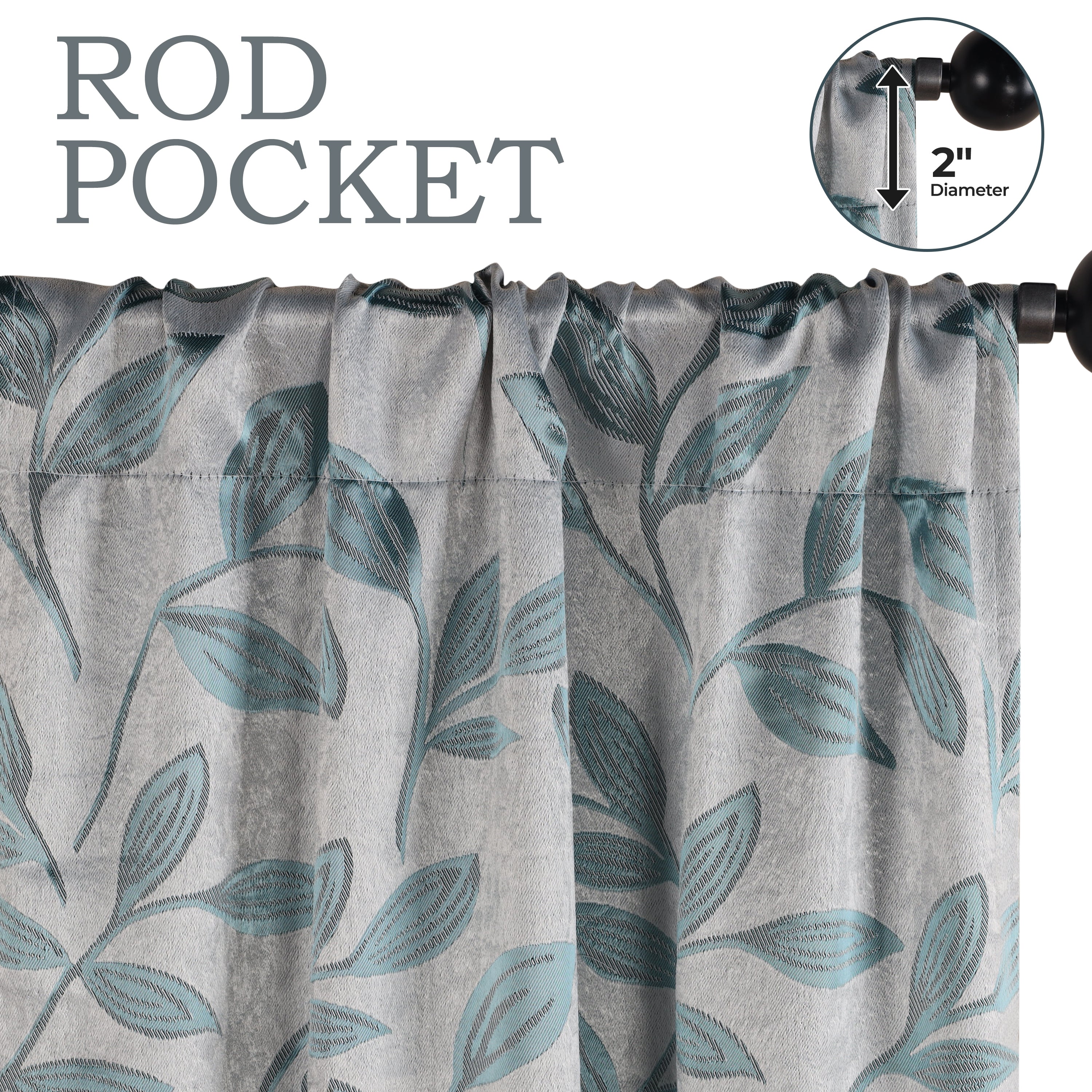 Leaves Rod Pocket Room Darkening Blackout Curtains, Set of 2 - Blue Nile Mills