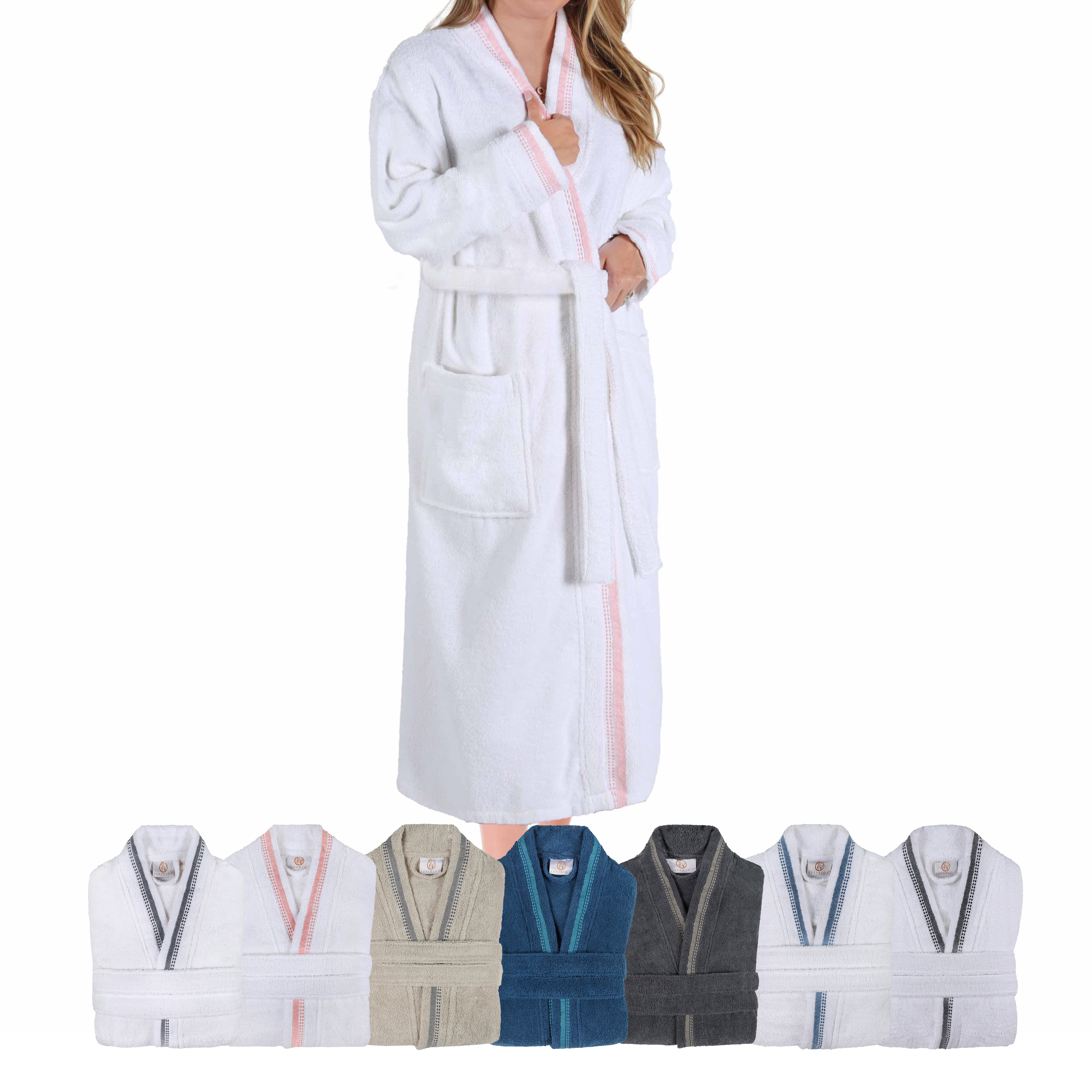 Tinsel Unisex Cotton Terry Kimono Bathrobe with Embroidery - Blue Nile Mills