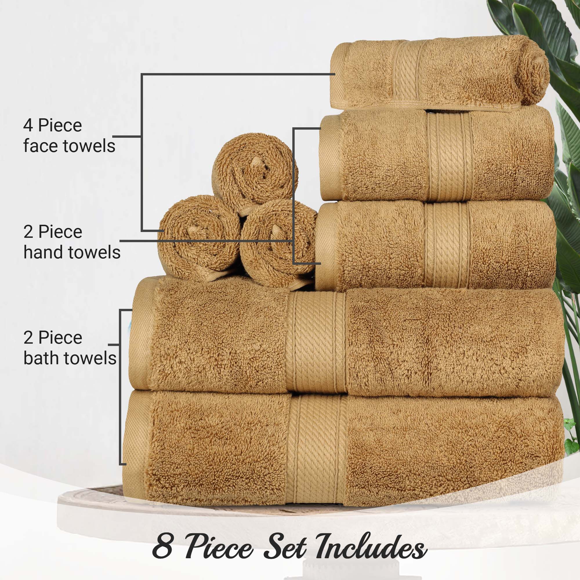Egyptian Cotton Pile Plush Heavyweight Luxury Soft 8-Piece Towel Set - Blue Nile Mills