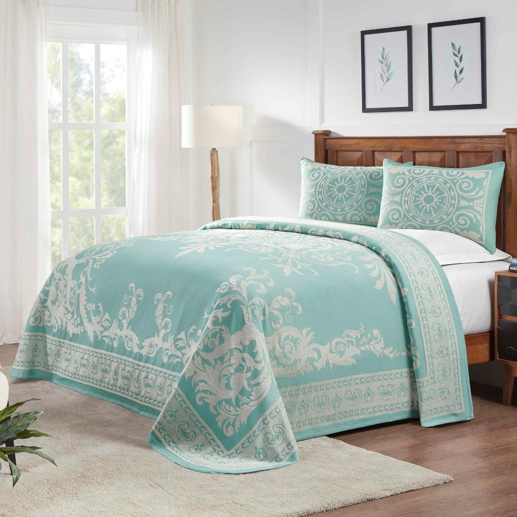 Vintage Medallion Cotton Blend Woven Jacquard Bedspread Set - Blue Nile Mills