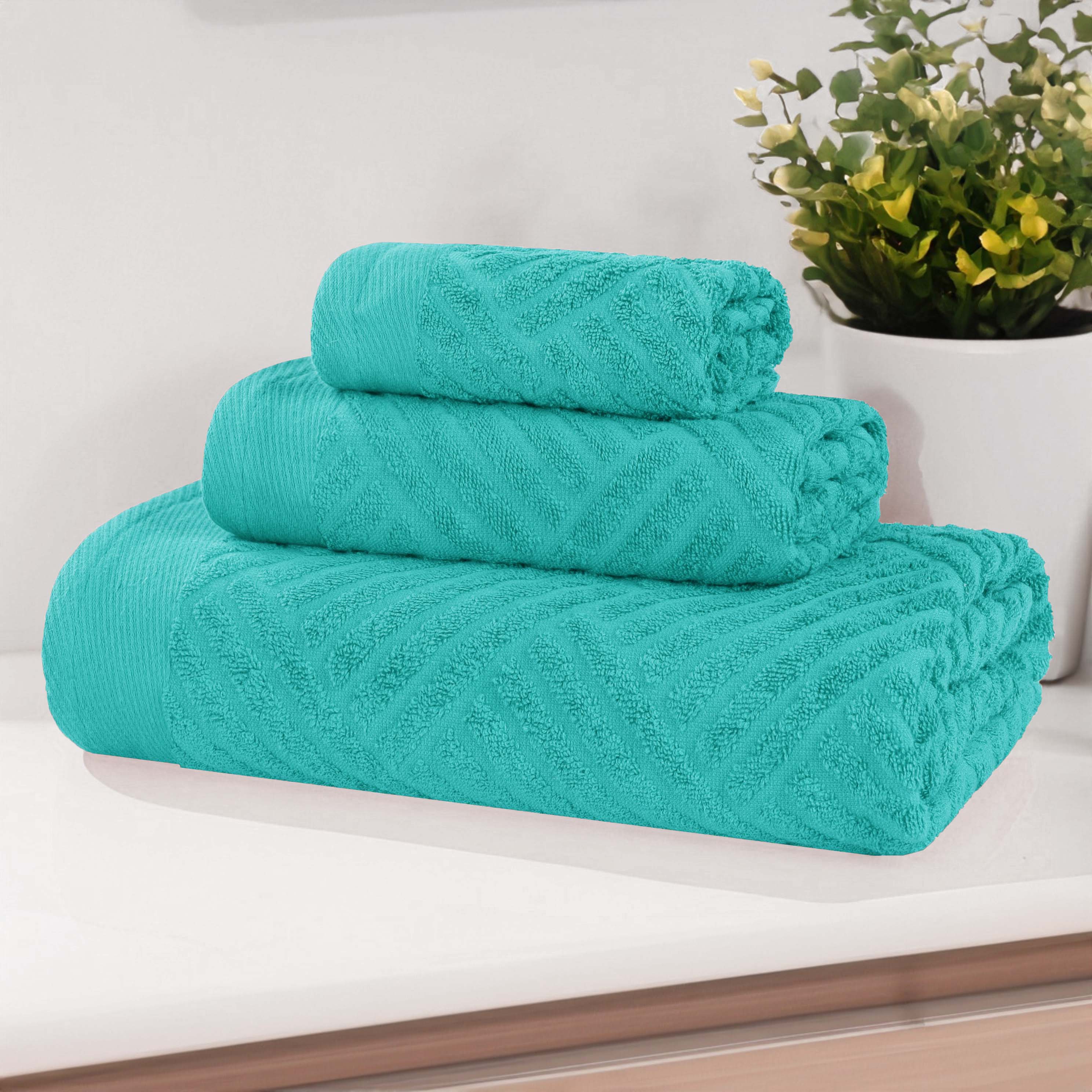 Basketweave Egyptian Cotton Jacquard 3 Piece Assorted Towel Set - Blue Nile Mills