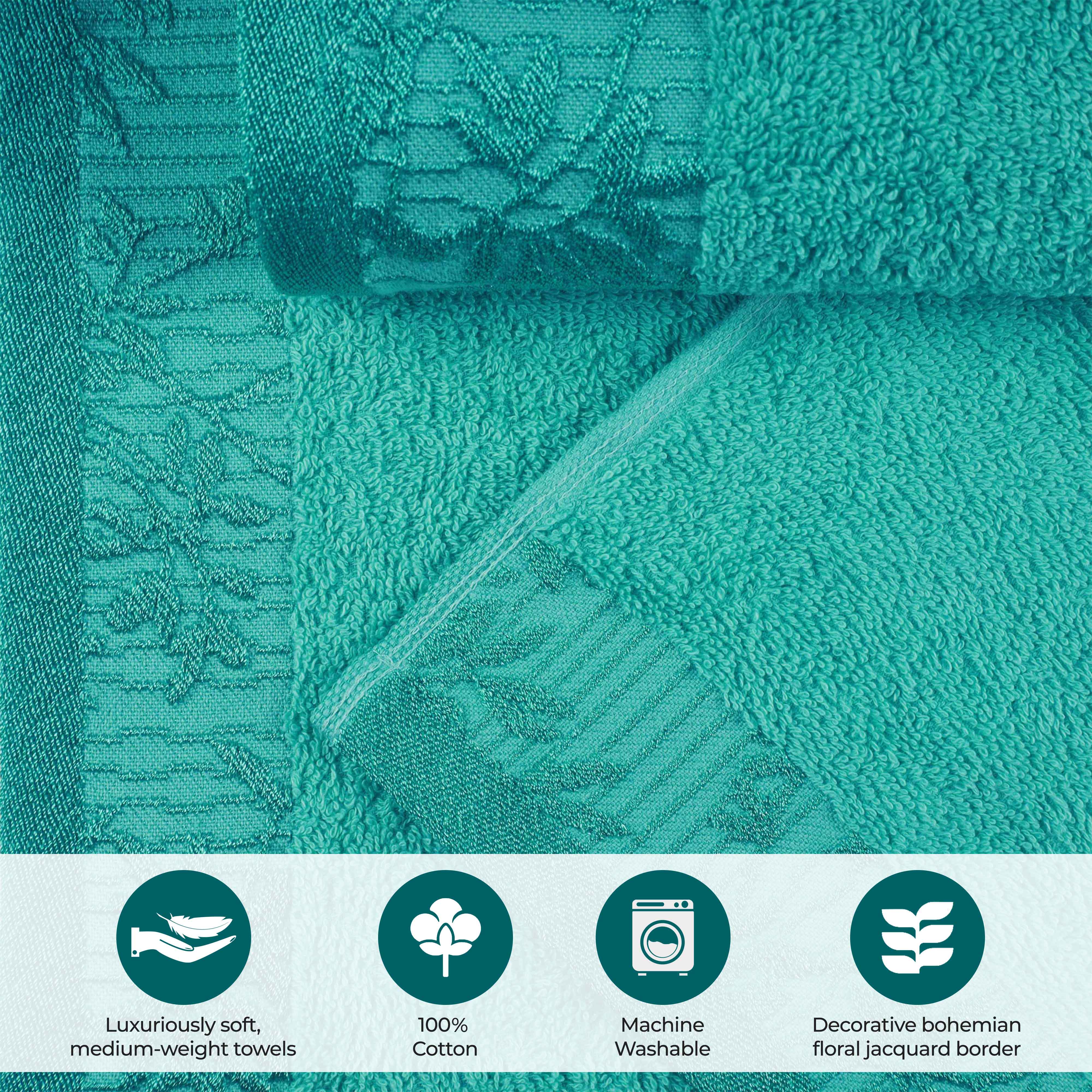 Wisteria Cotton Floral Embroidered Jacquard Border 8-Piece Towel Set - Blue Nile Mills