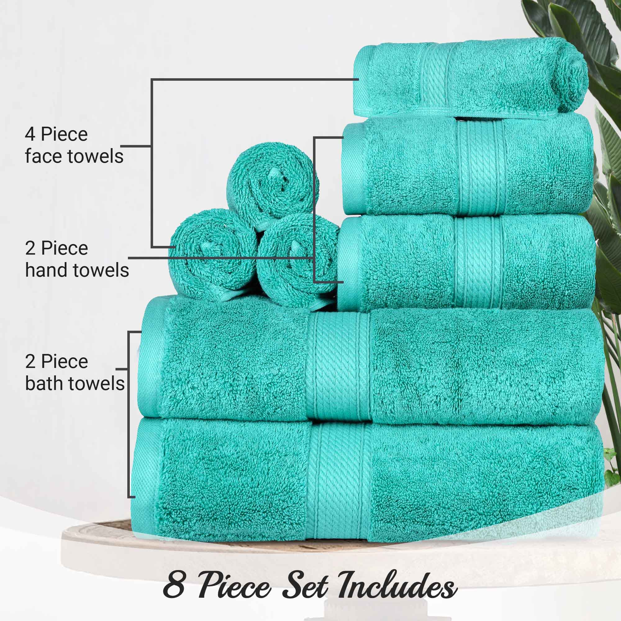 Egyptian Cotton Pile Plush Heavyweight Luxury Soft 8-Piece Towel Set - Blue Nile Mills