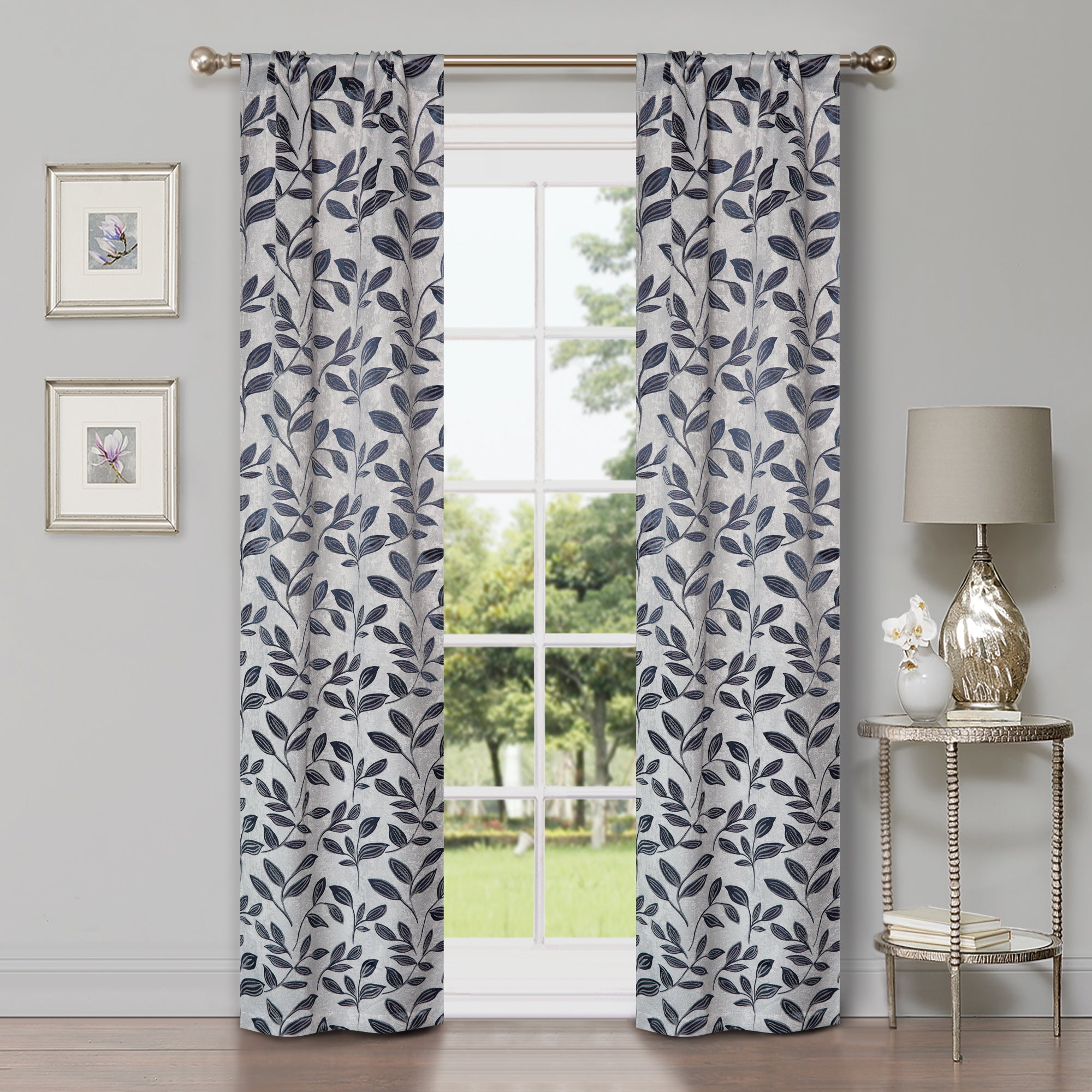 Leaves Machine Washable Room Darkening Blackout Curtains, Set of 2 - Blue Nile Mills