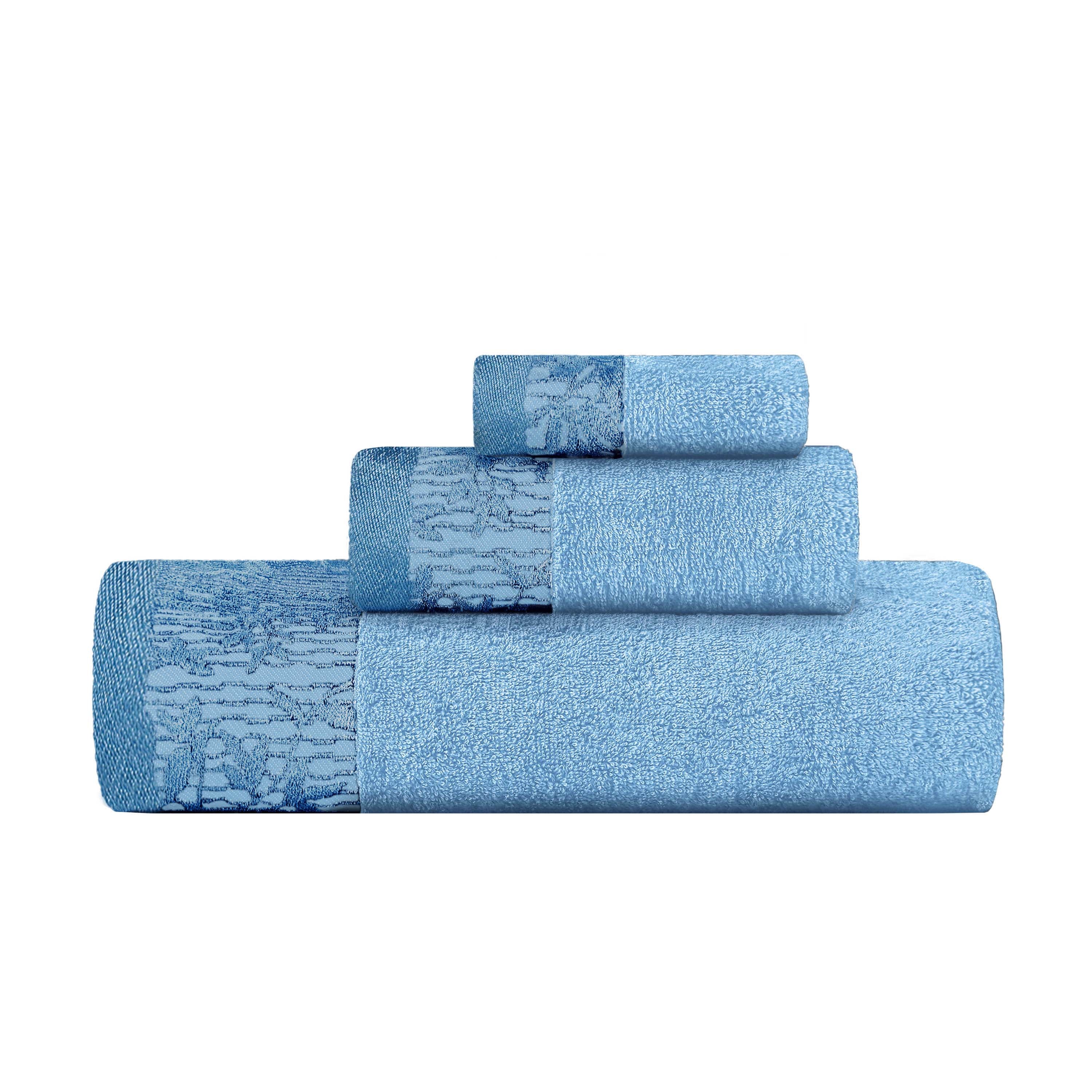 Wisteria Cotton Floral Embroidered Jacquard Border 3-Piece Towel Set - Blue Nile Mills