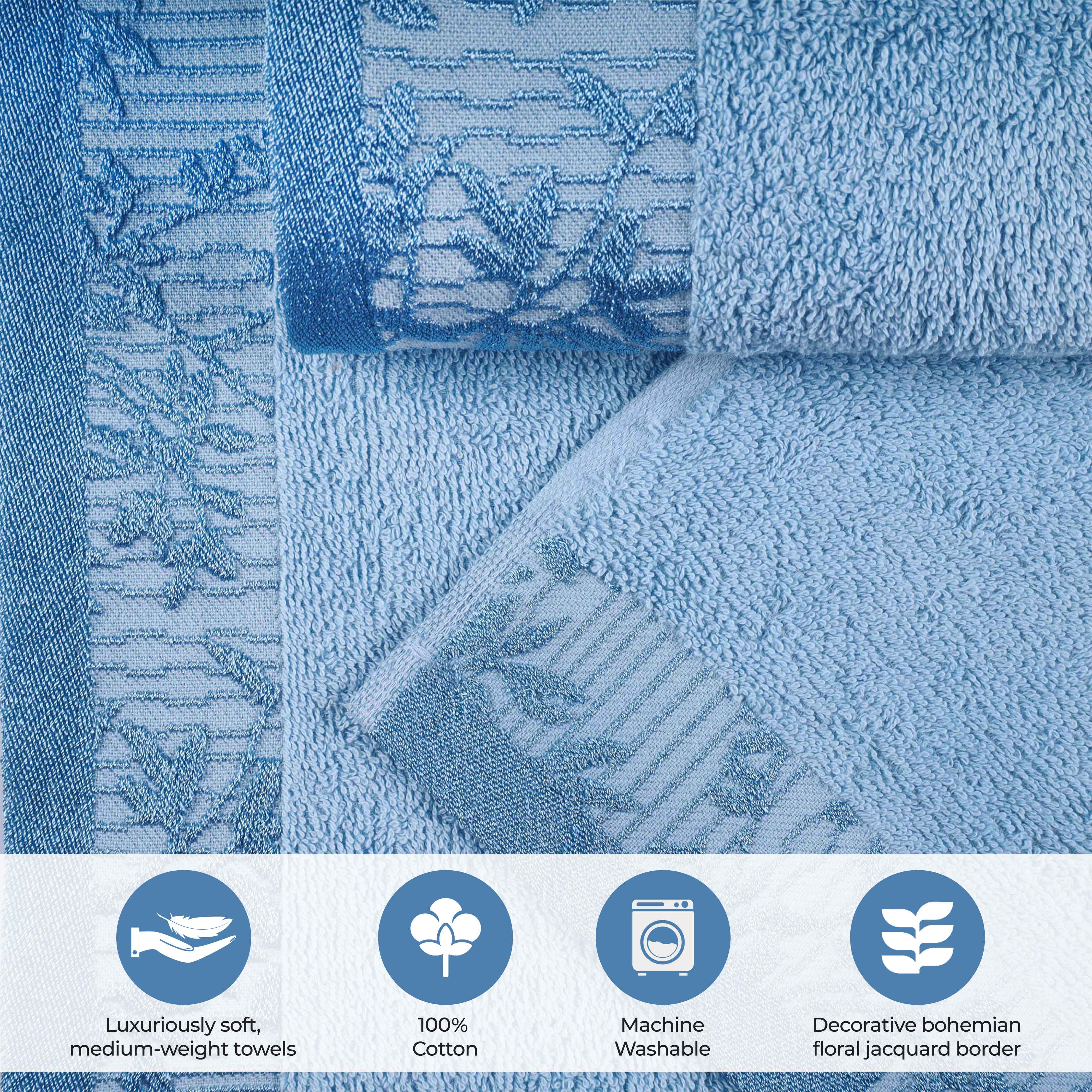 Wisteria Cotton Floral Embroidered Jacquard Border 3-Piece Towel Set - Blue Nile Mills