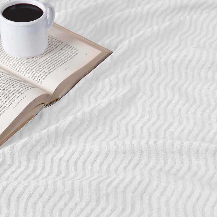 Jena Cotton Textured Chevron Lightweight Woven Blanket - White