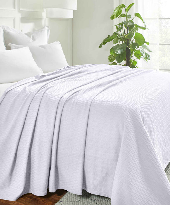 Cotton All Season Diamond Bed Blanket & Sofa Throw - White