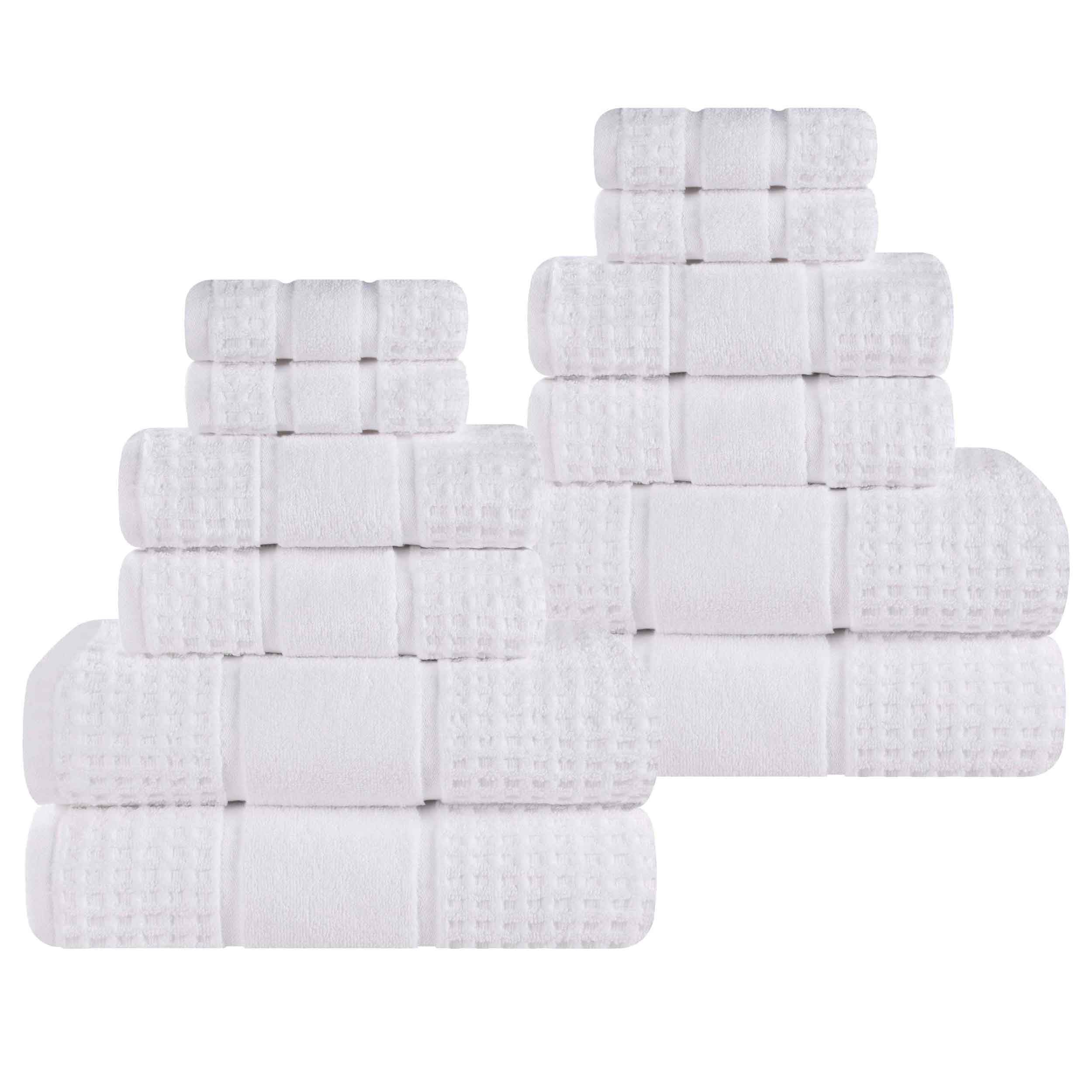 Zero Twist Cotton Waffle Honeycomb Soft Absorbent 12-Piece Towel Set - Blue Nile Mills