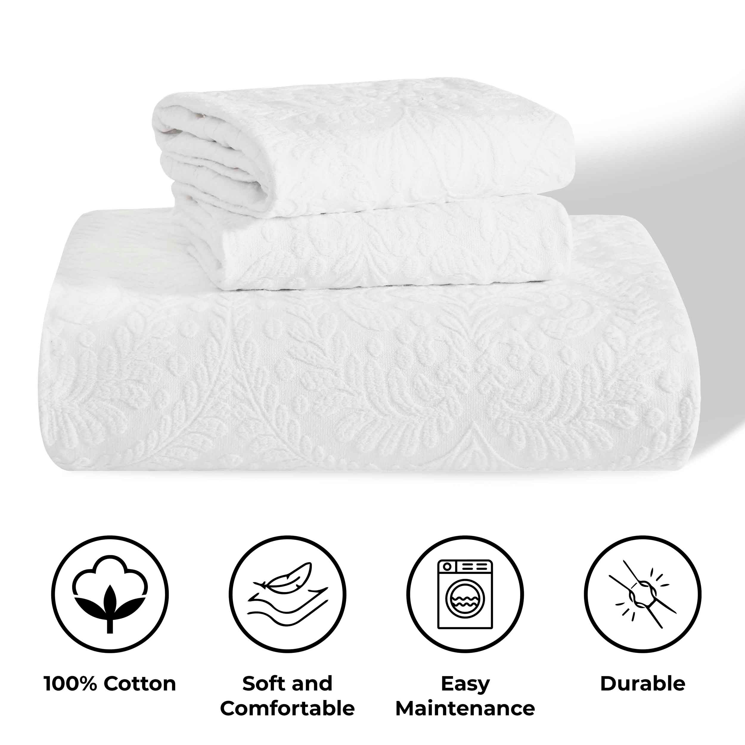 Aspen Cotton Blend Jacquard Woven Floral Scalloped Edges Bedspread Set - Blue Nile Mills