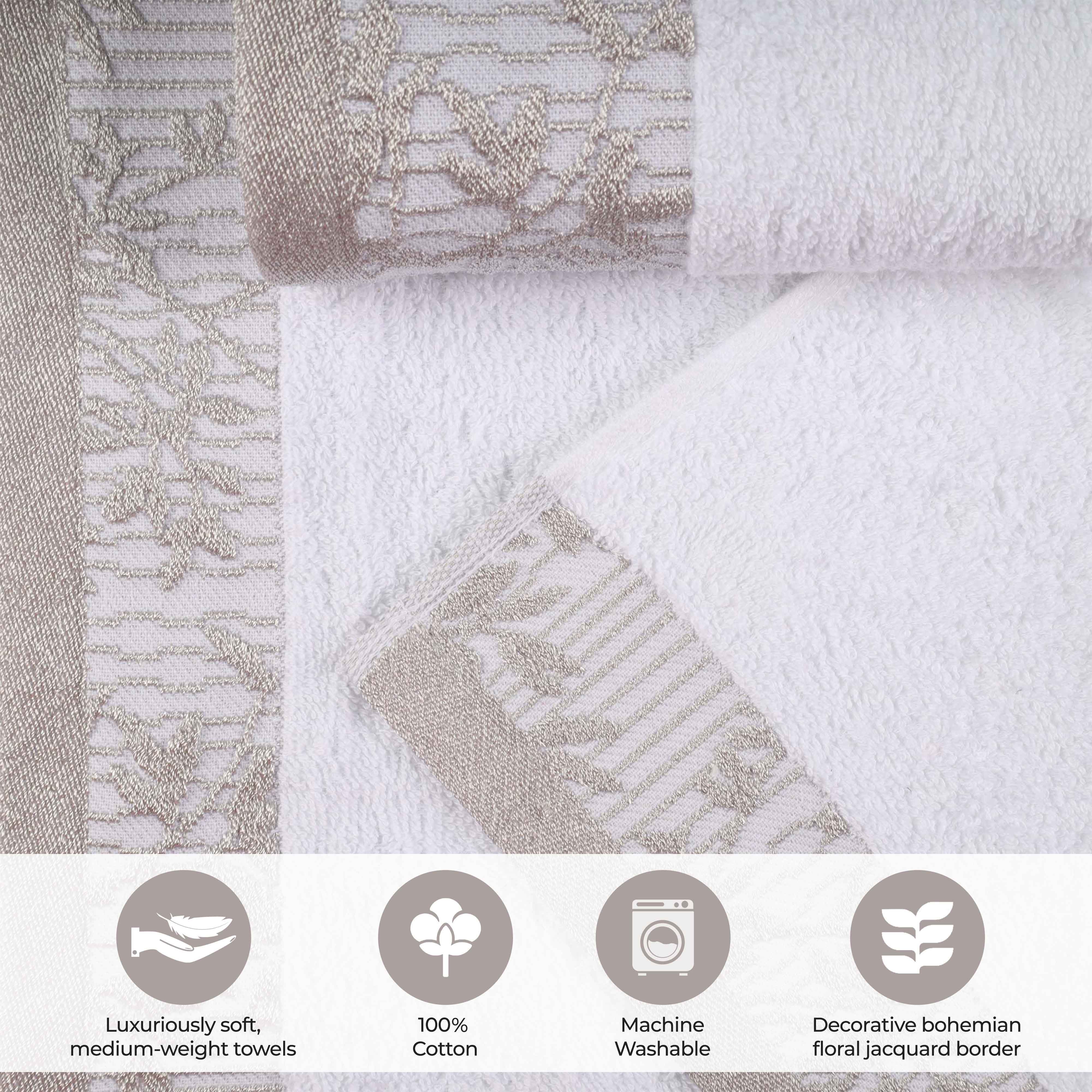 Wisteria Cotton Floral Embroidered Jacquard Border 3-Piece Towel Set - Blue Nile Mills