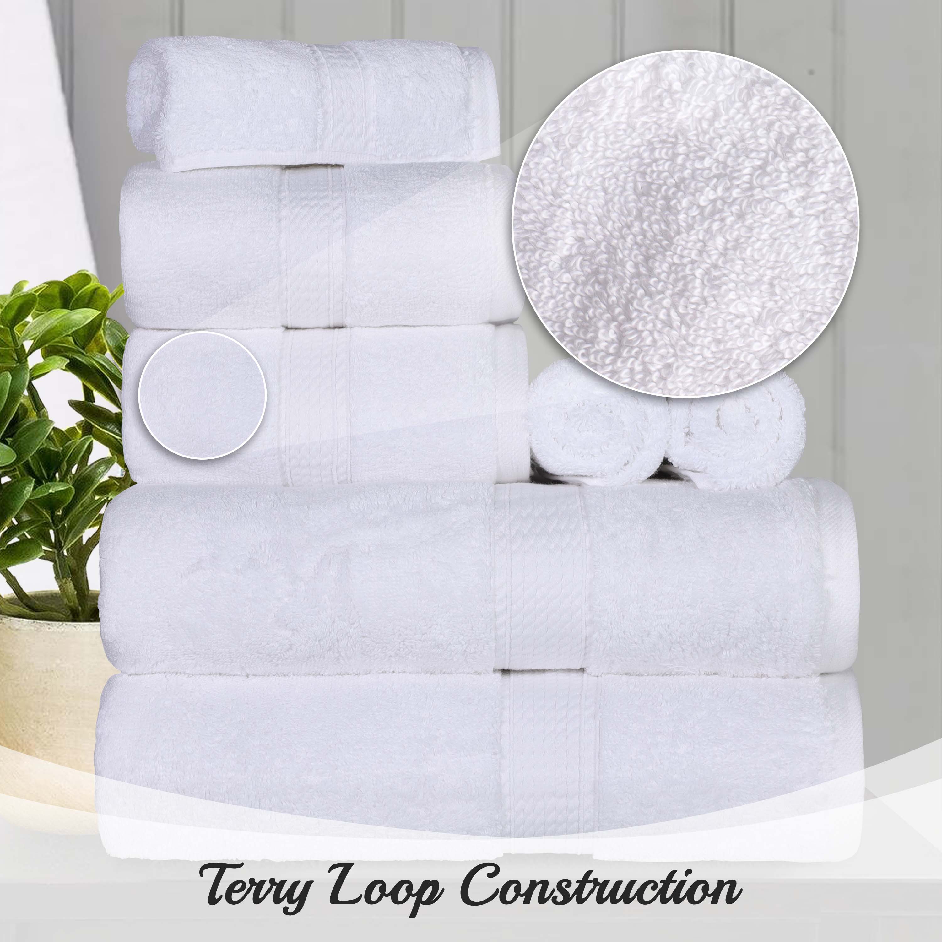 Egyptian Cotton Pile Plush Heavyweight Luxury Soft 8-Piece Towel Set - Blue Nile Mills