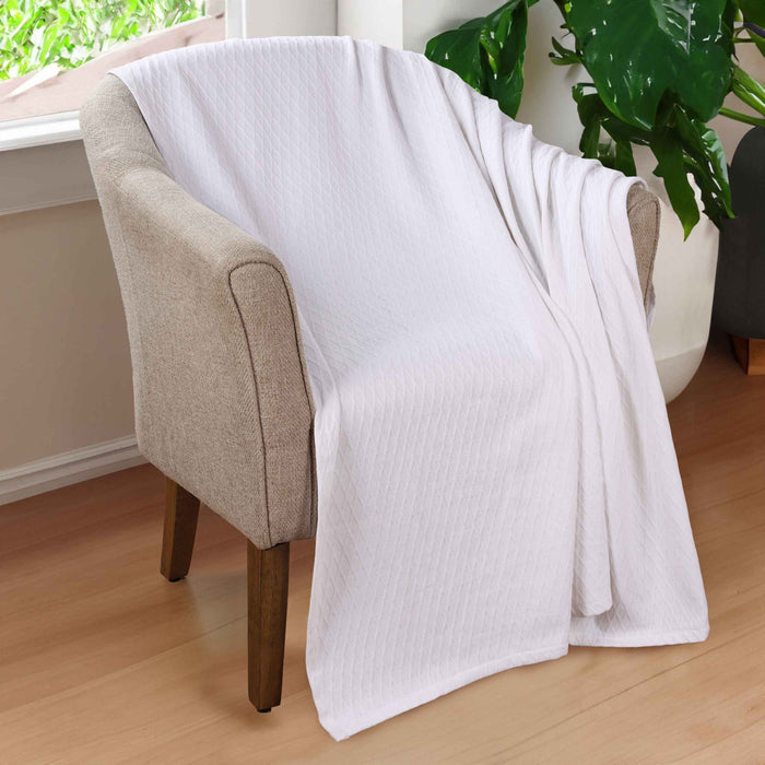 Cotton All Season Diamond Bed Blanket & Sofa Throw - White