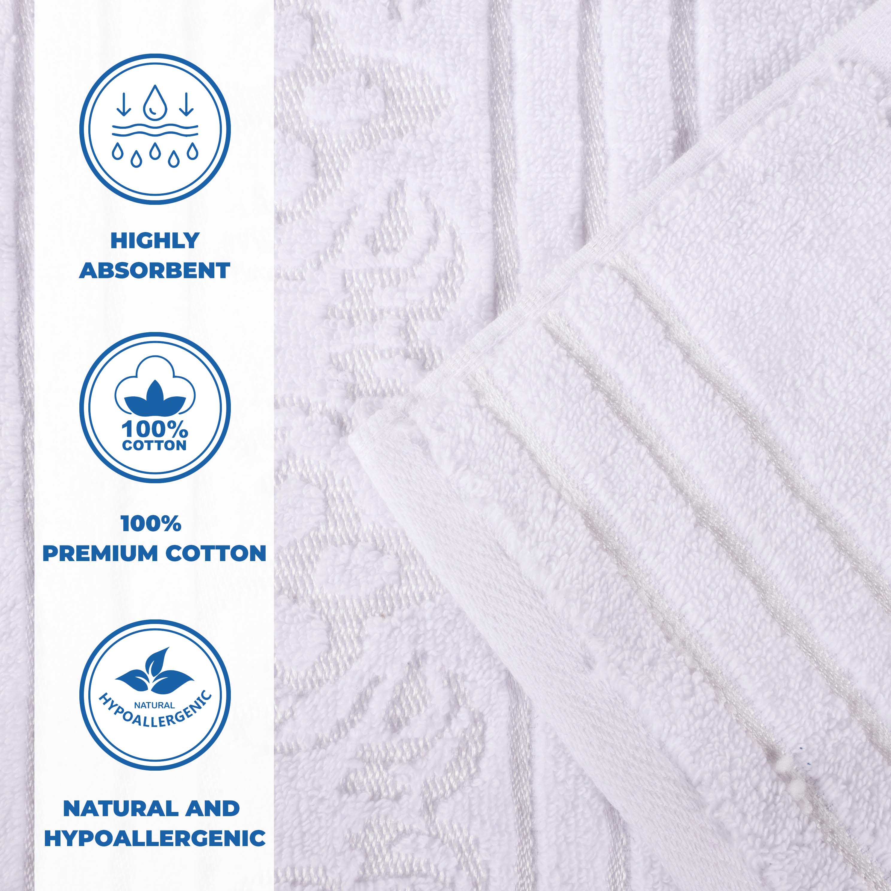 Sadie Zero Twist Cotton Solid and Jacquard Floral Hand Towel Set of 6 - Blue Nile Mills