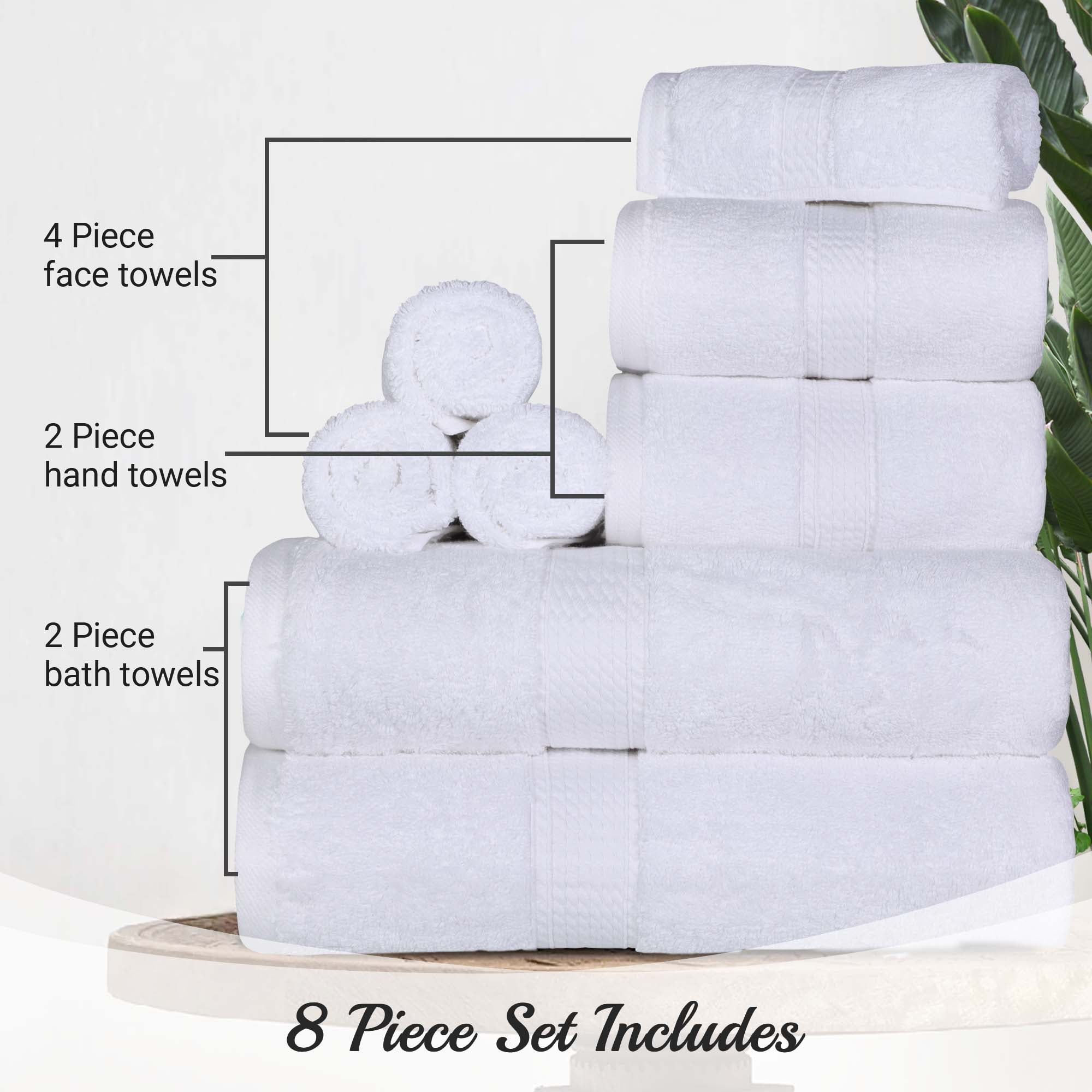Egyptian Cotton Pile Plush Heavyweight Luxury Soft 8-Piece Towel Set - Blue Nile Mills